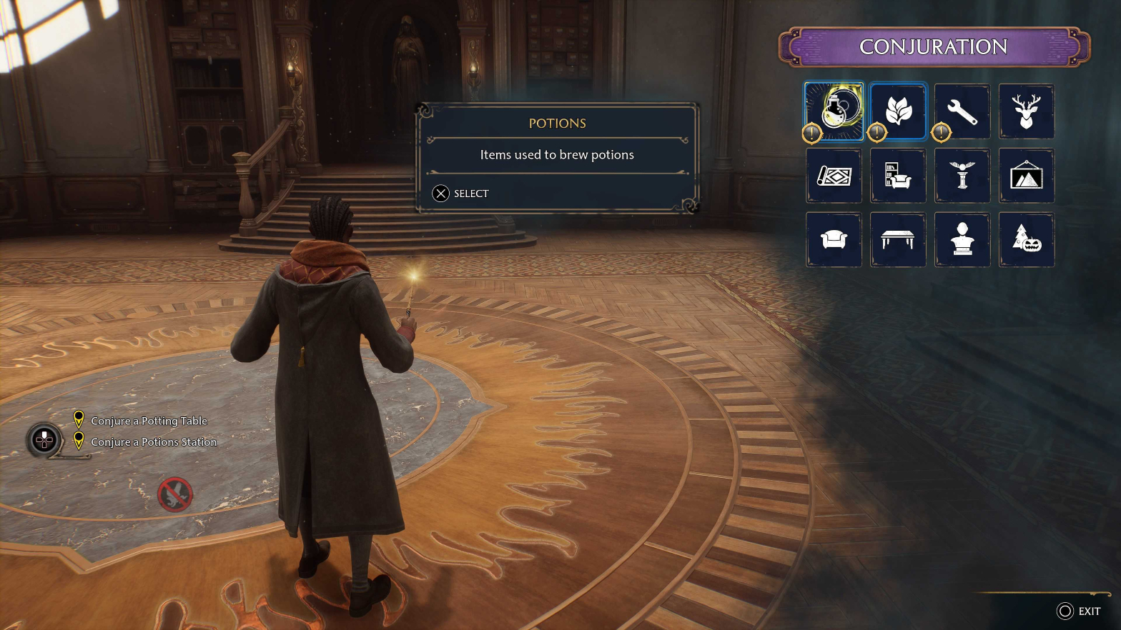 Hogwarts Legacy screenshot: realistic, third-person, no outlines, realistic lighting (environment, character, ui / menu)