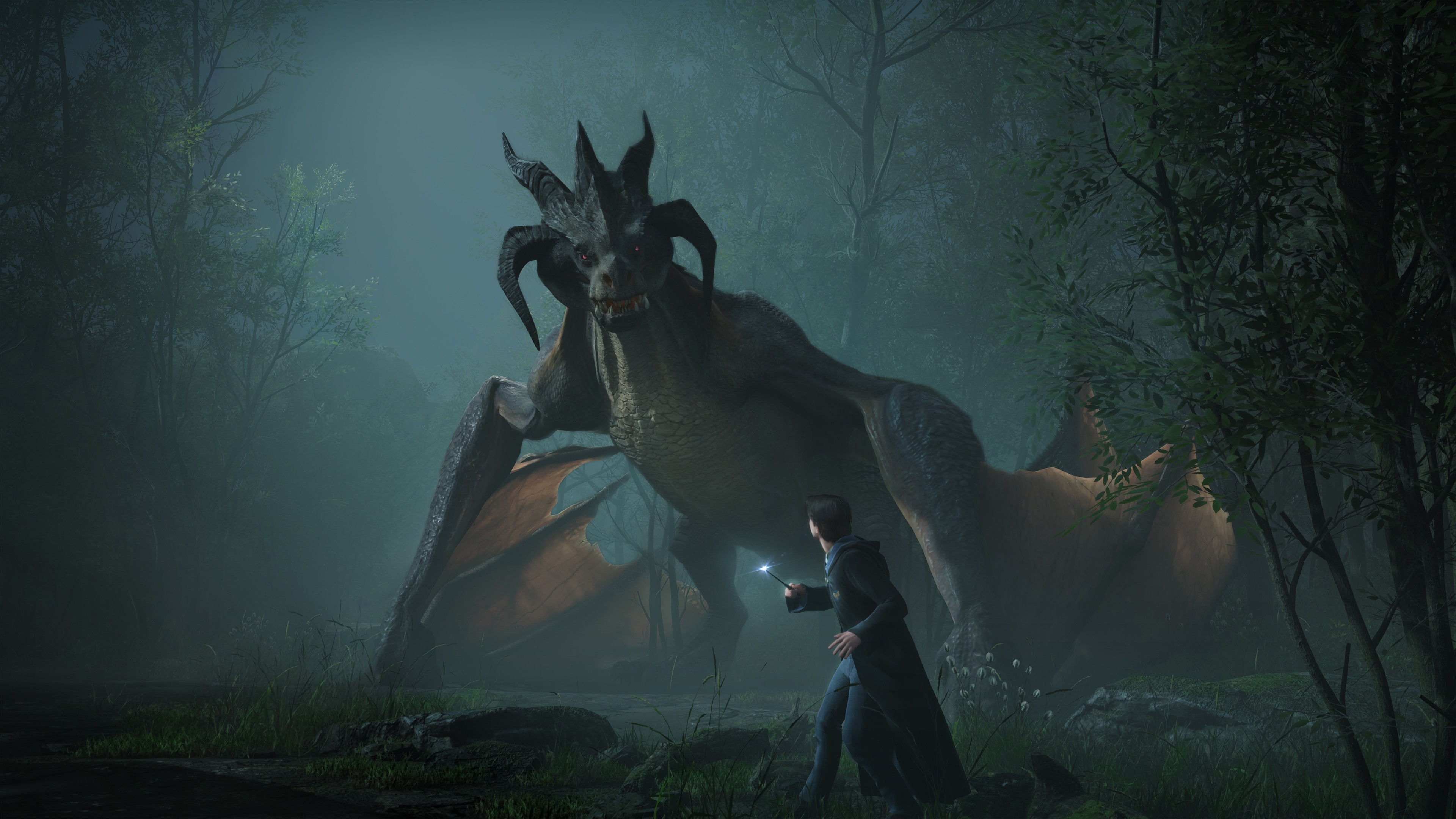 Hogwarts Legacy screenshot: realistic, third-person, no outlines, realistic lighting (environment, character, combat, cutscene)