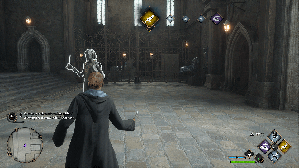 Hogwarts Legacy screenshot: realistic, third-person, no outlines, realistic lighting (environment, combat)