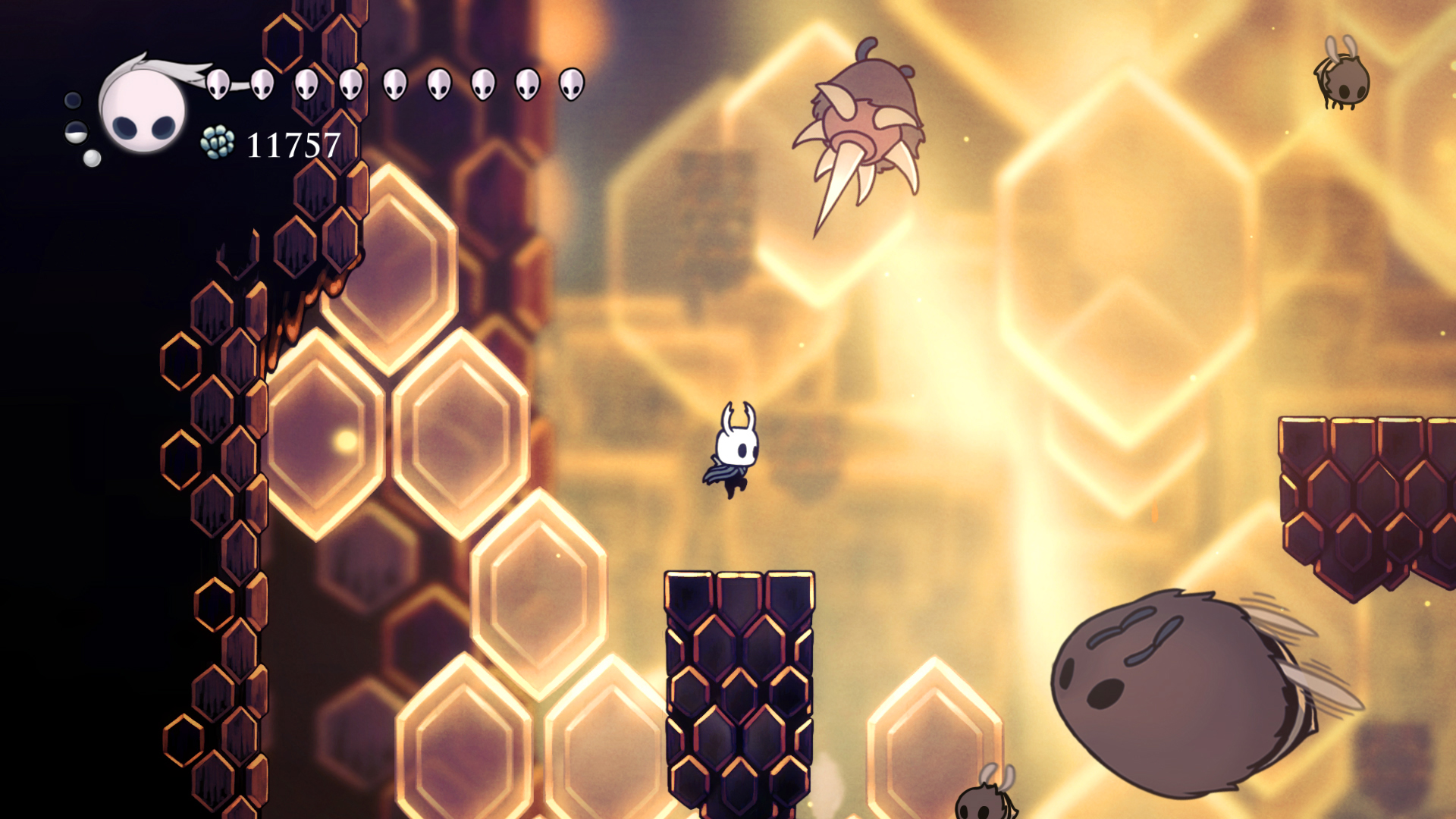 Hollow Knight screenshot: hand-drawn, side-scrolling, black outlines, flat / unlit (environment)