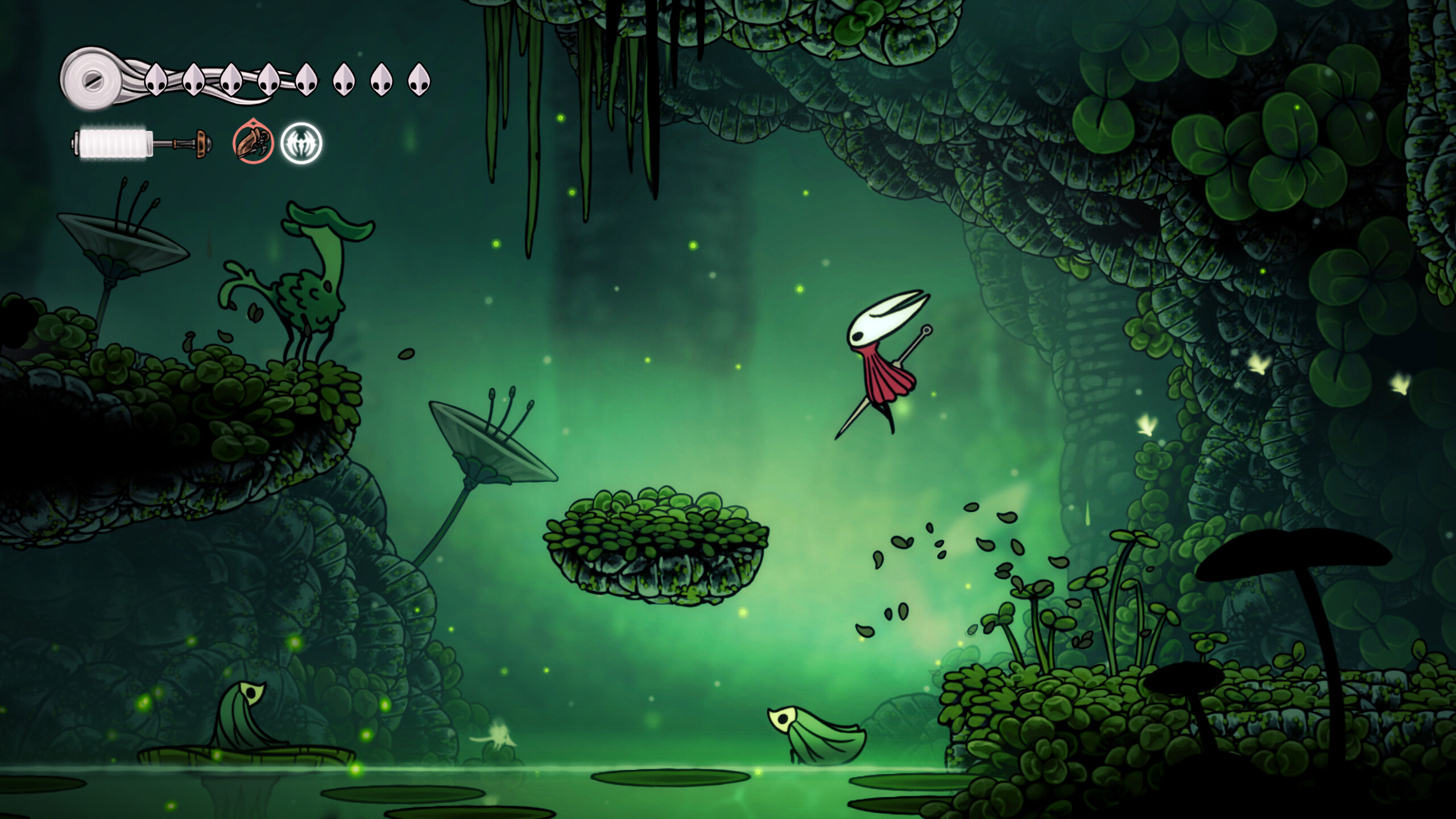 Hollow Knight: Silksong screenshot: hand-drawn, side-scrolling, black outlines, flat / unlit (environment)
