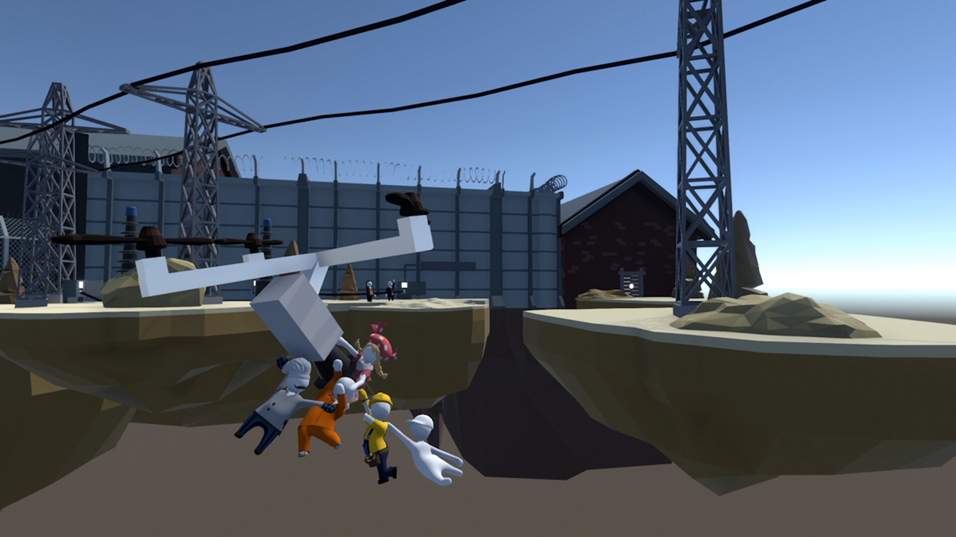 Human: Fall Flat screenshot: low-poly, stylized 3d, third-person, no outlines, soft gradient (environment, character)