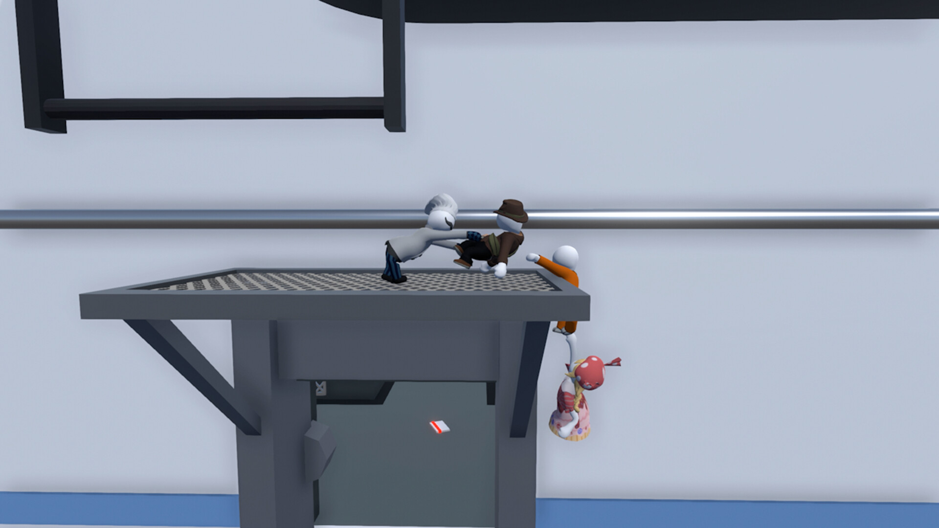 Human: Fall Flat screenshot: low-poly, stylized 3d, third-person, no outlines, soft gradient (environment, character)