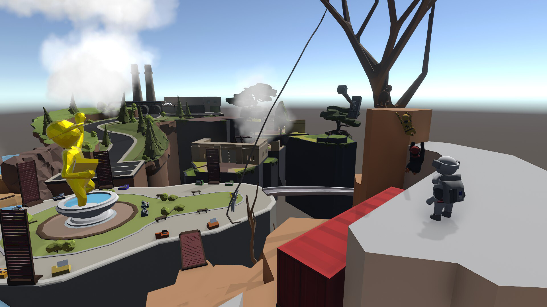 Human: Fall Flat screenshot: low-poly, stylized 3d, third-person, no outlines, soft gradient (environment, character)