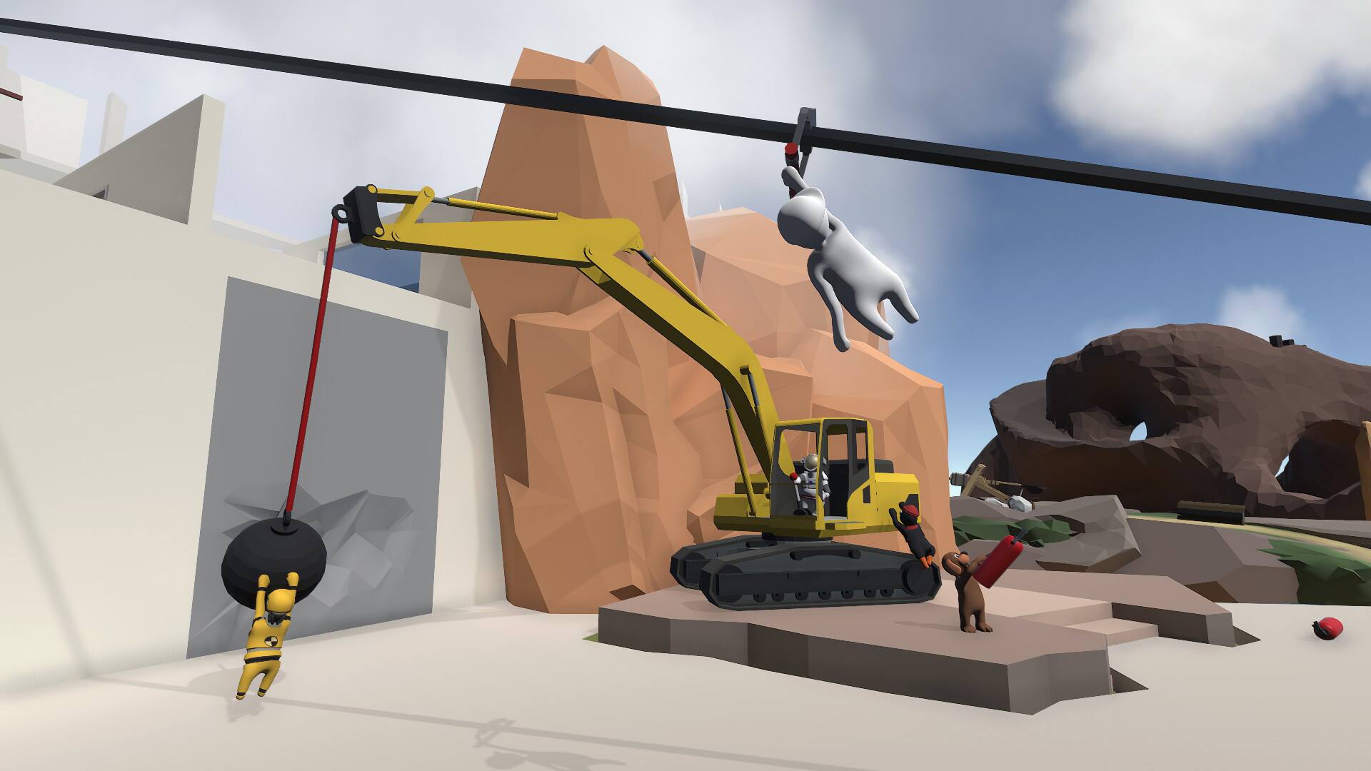 Human: Fall Flat screenshot: low-poly, stylized 3d, third-person, no outlines, soft gradient (environment, character)