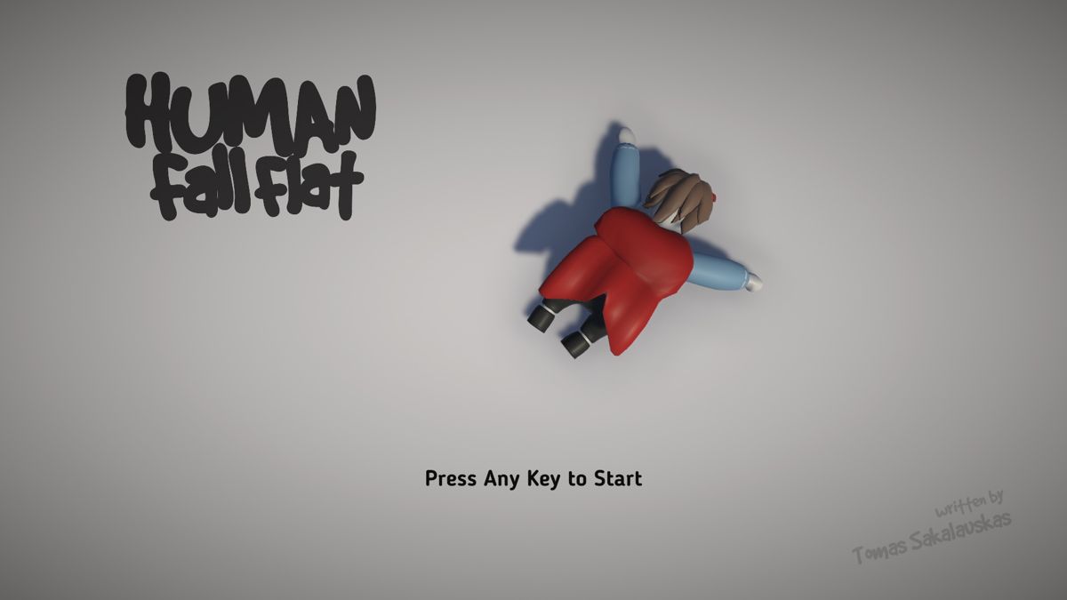 Human: Fall Flat screenshot: low-poly, stylized 3d, third-person, no outlines, soft gradient (ui / menu)