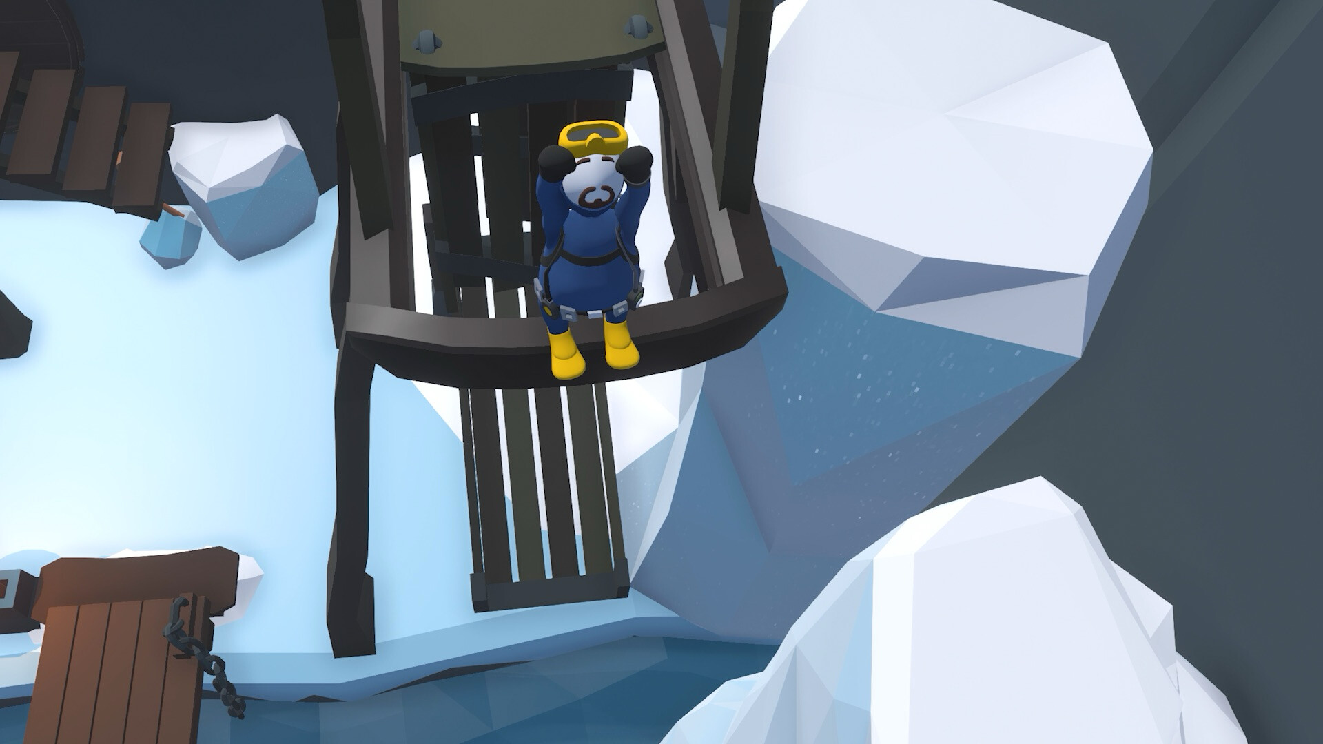 Human: Fall Flat screenshot: low-poly, stylized 3d, third-person, no outlines, soft gradient (environment, character)
