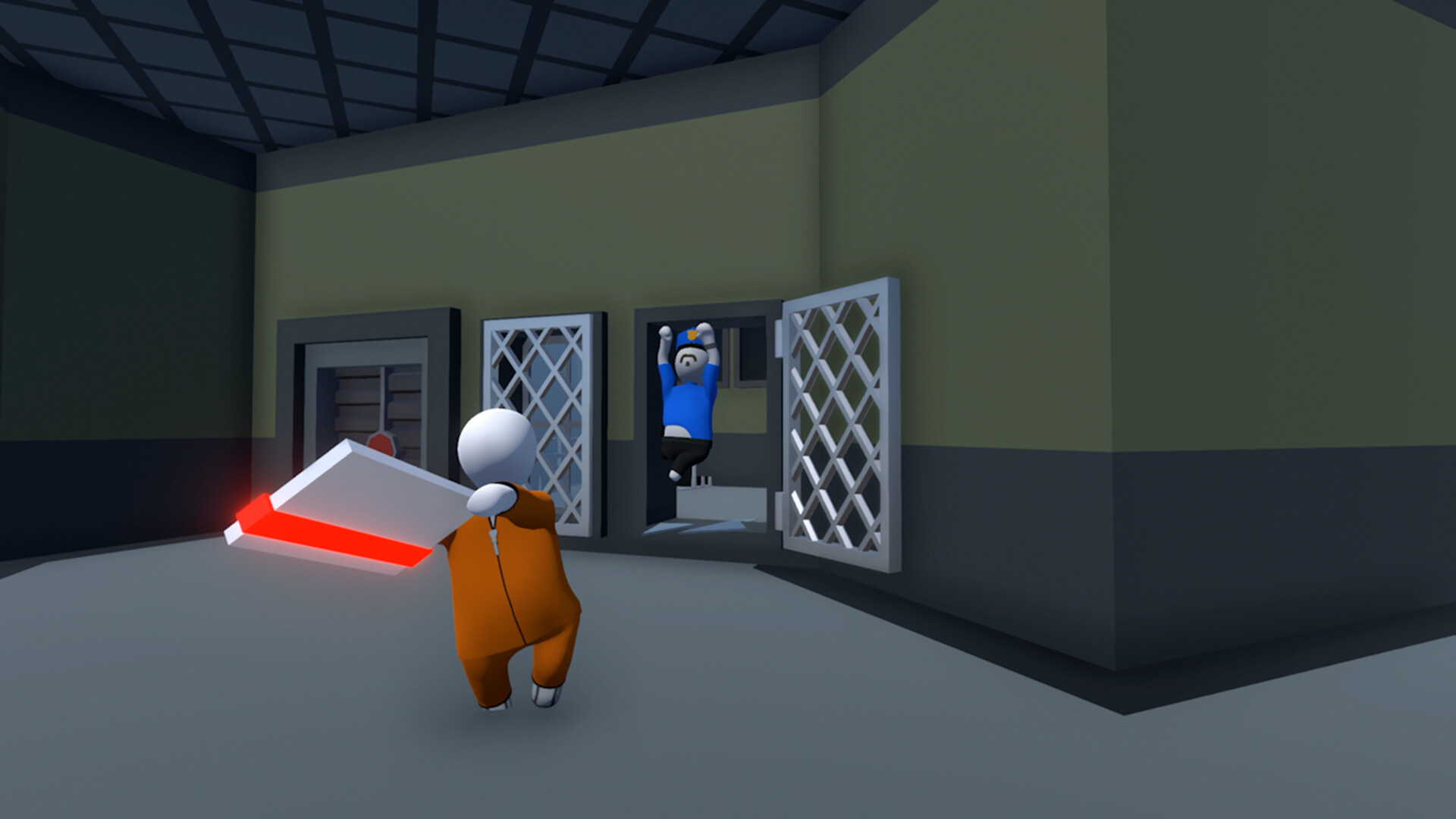 Human: Fall Flat screenshot: low-poly, stylized 3d, third-person, no outlines, soft gradient (environment, character)