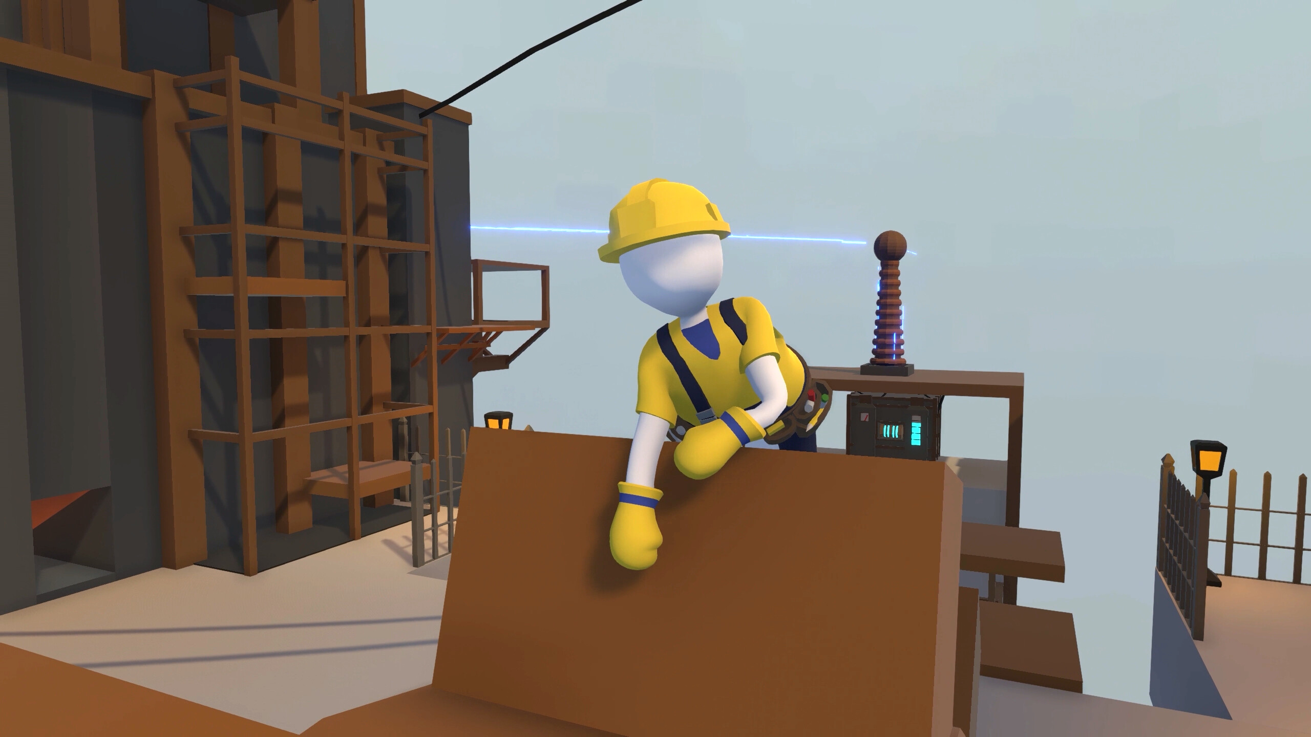 Human: Fall Flat screenshot: low-poly, stylized 3d, third-person, no outlines, soft gradient (environment, character)
