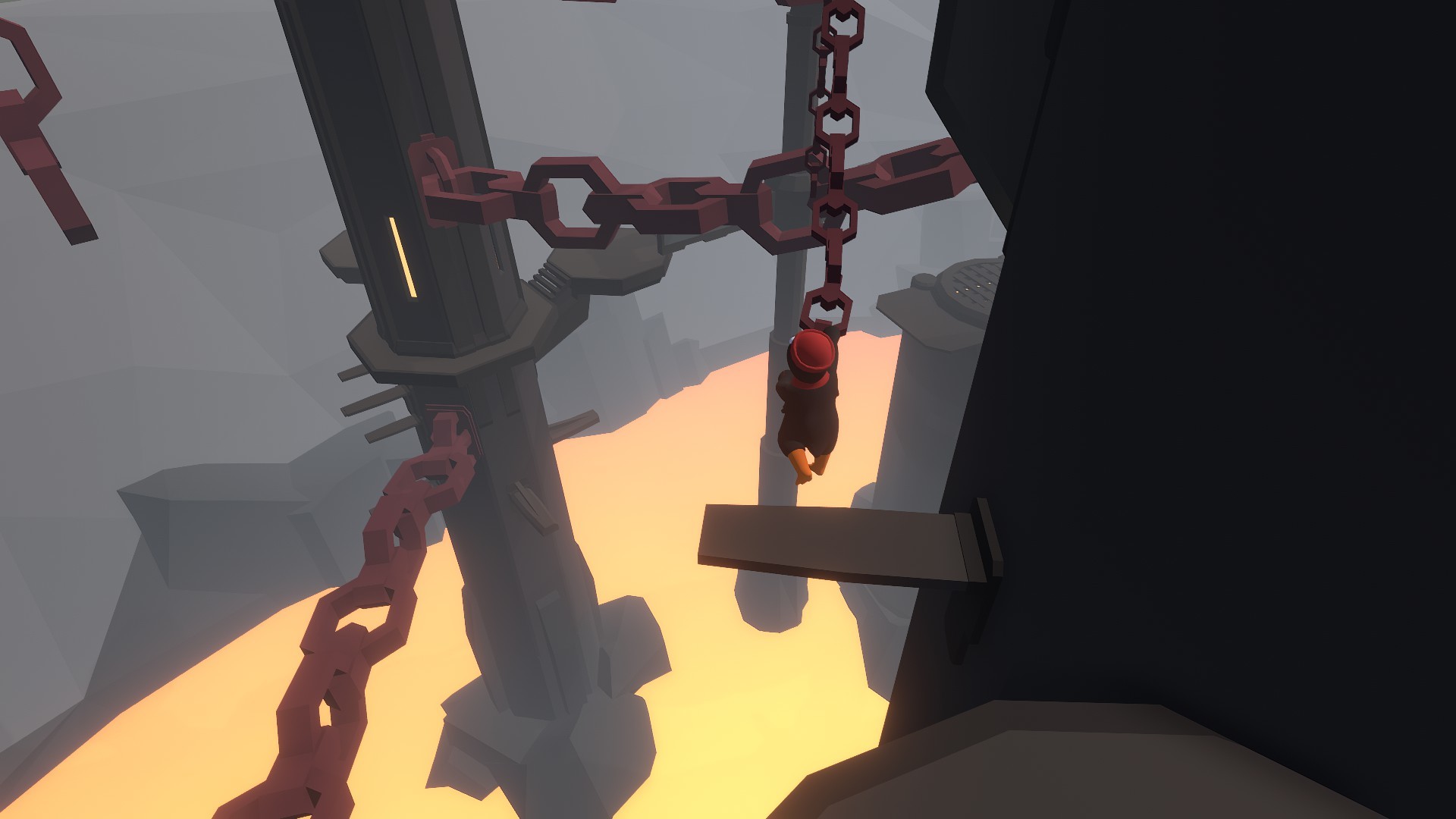Human: Fall Flat screenshot: low-poly, stylized 3d, third-person, no outlines, soft gradient (environment, character)