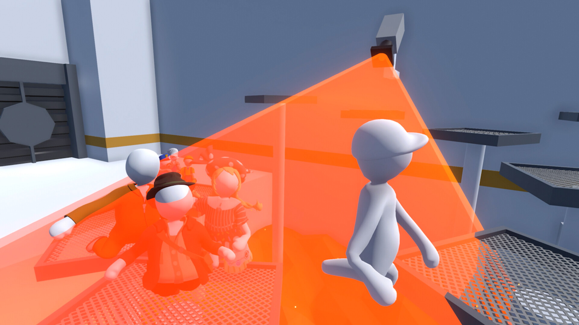 Human: Fall Flat screenshot: low-poly, stylized 3d, third-person, no outlines, soft gradient (environment, character)