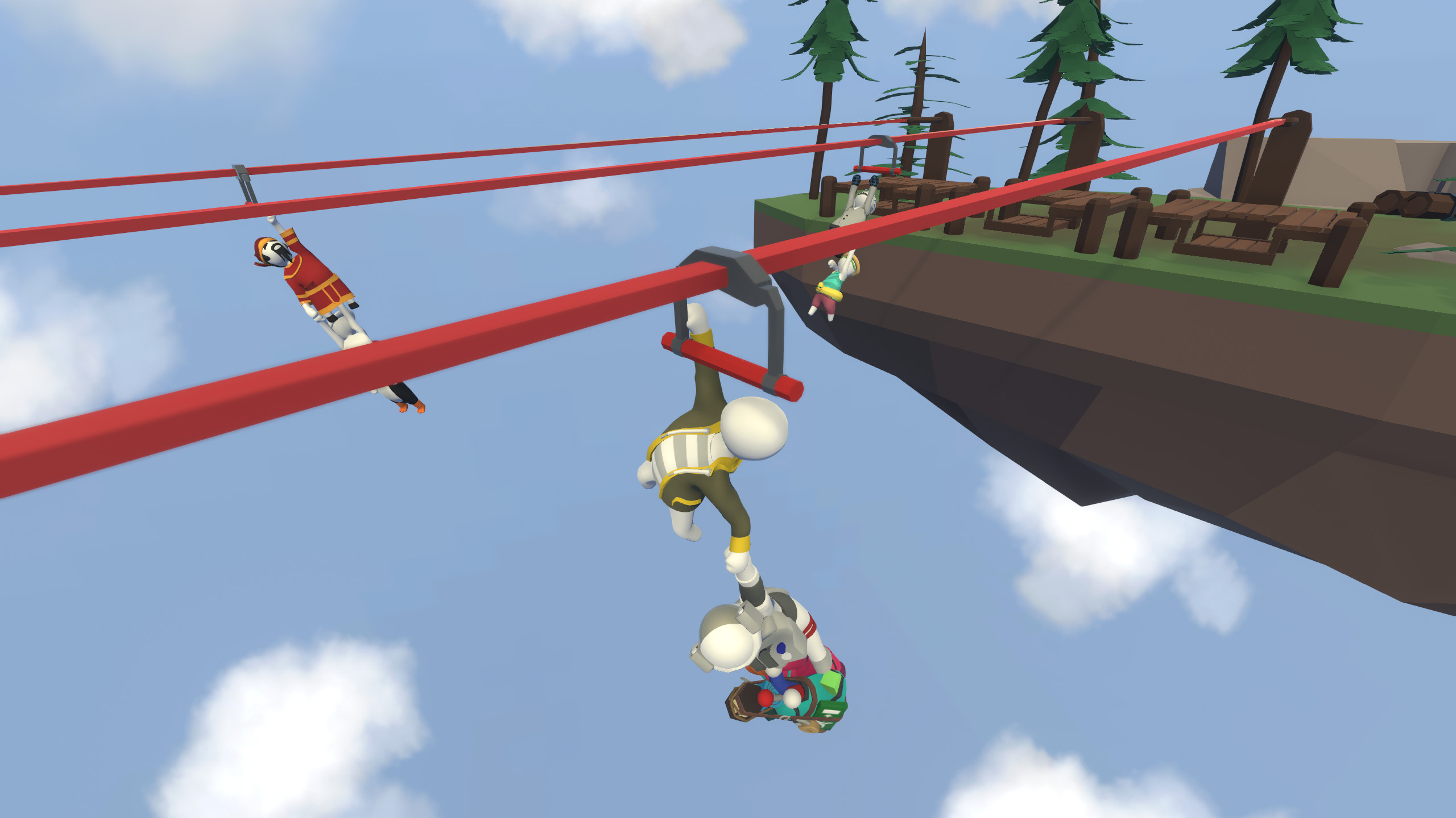 Human: Fall Flat screenshot: low-poly, stylized 3d, third-person, no outlines, soft gradient (environment, character)