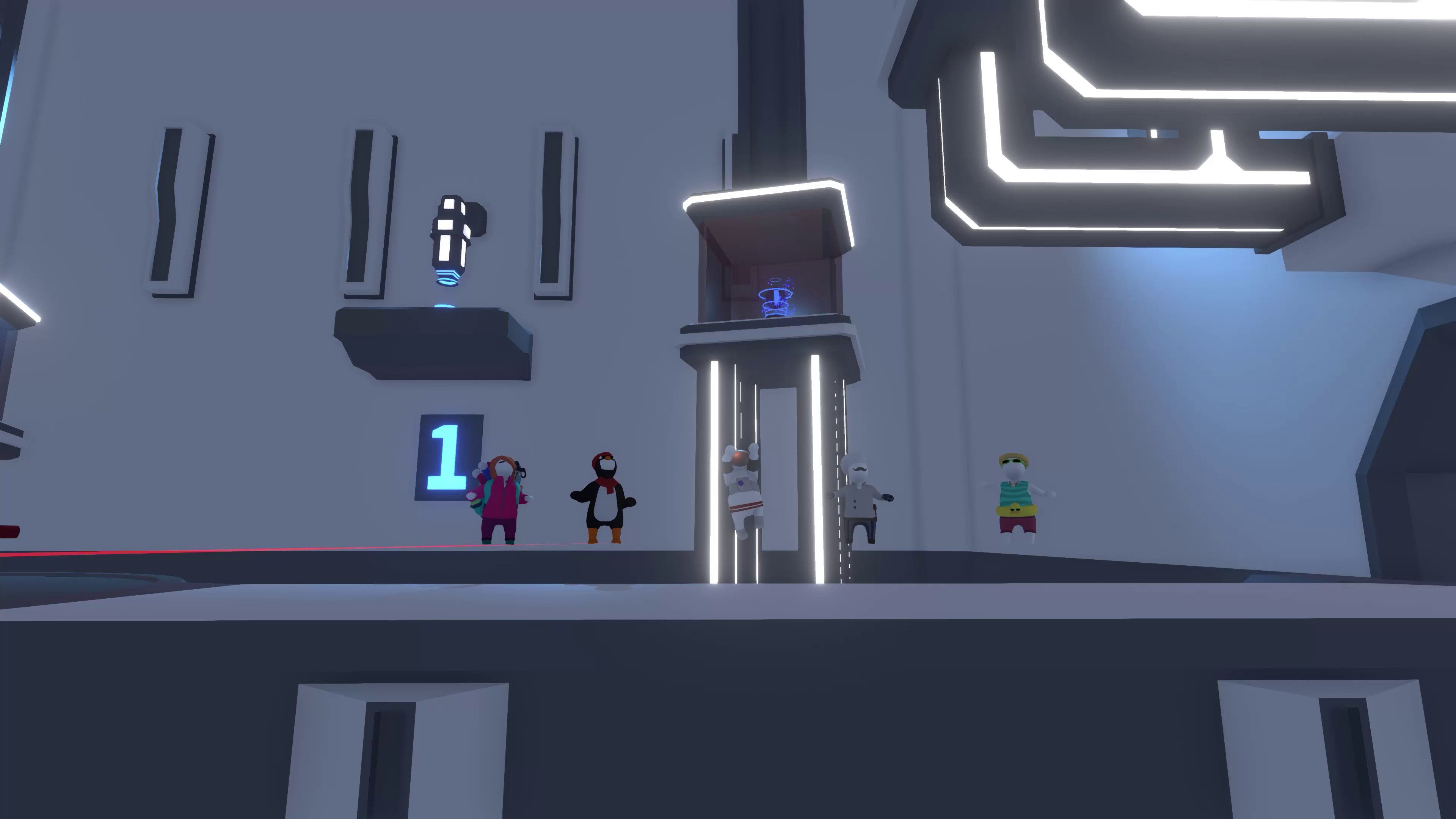 Human: Fall Flat screenshot: low-poly, stylized 3d, third-person, no outlines, soft gradient (environment, character)
