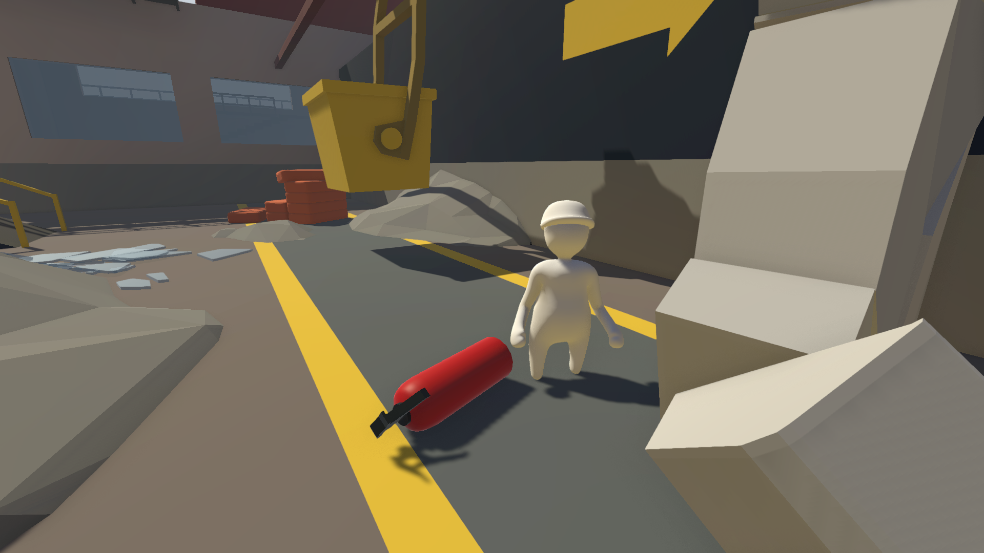 Human: Fall Flat screenshot: low-poly, stylized 3d, third-person, no outlines, soft gradient (environment, character)