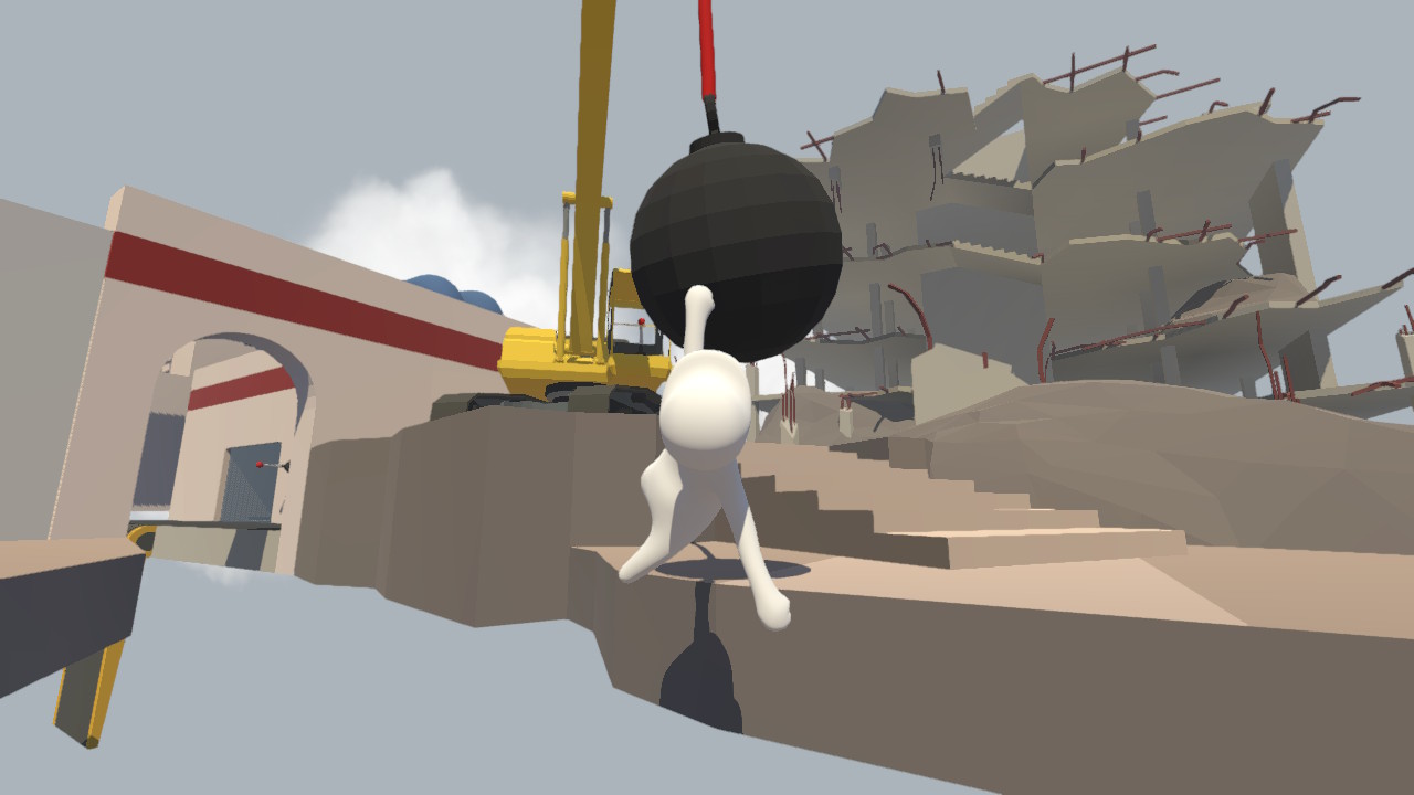 Human: Fall Flat screenshot: low-poly, stylized 3d, third-person, no outlines, soft gradient (environment, character)