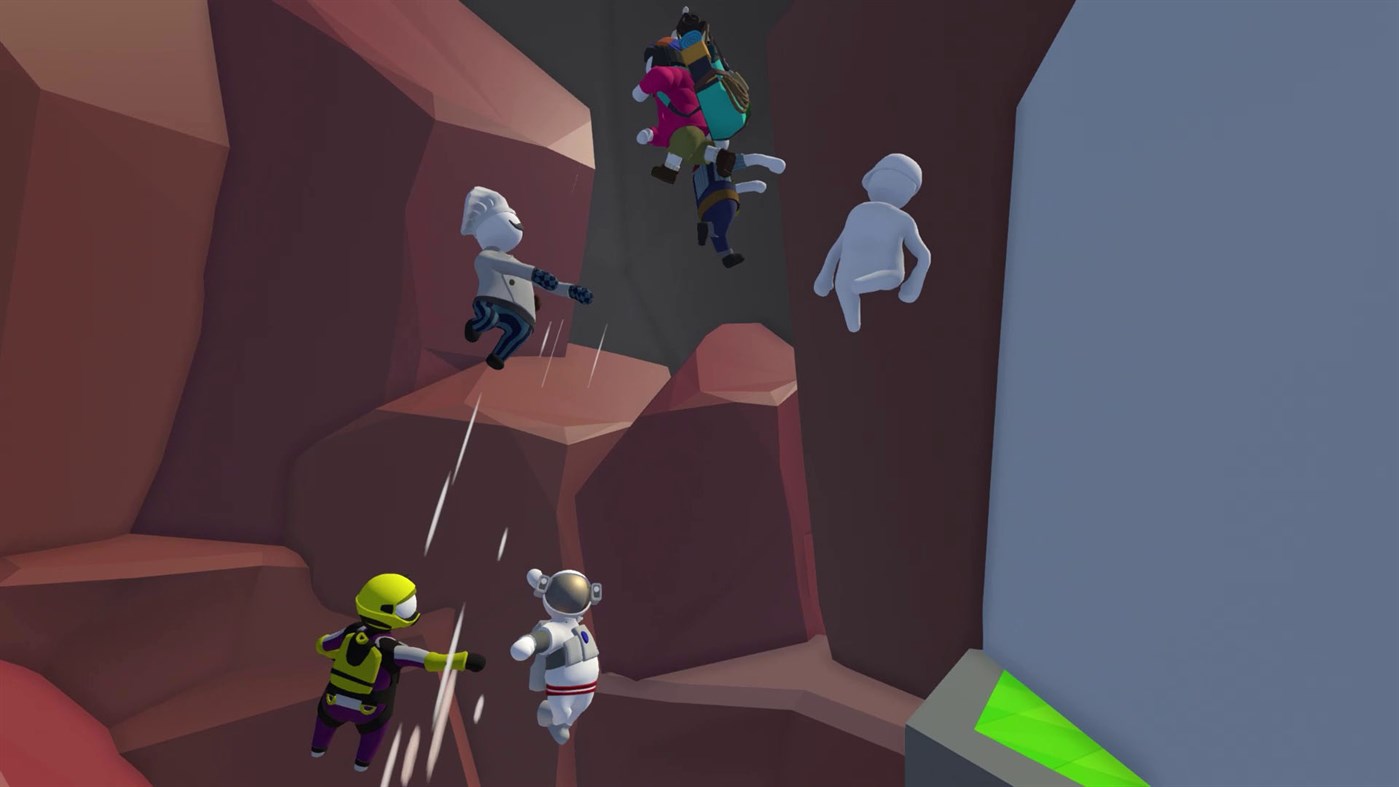 Human: Fall Flat screenshot: low-poly, stylized 3d, third-person, no outlines, soft gradient (environment, character)