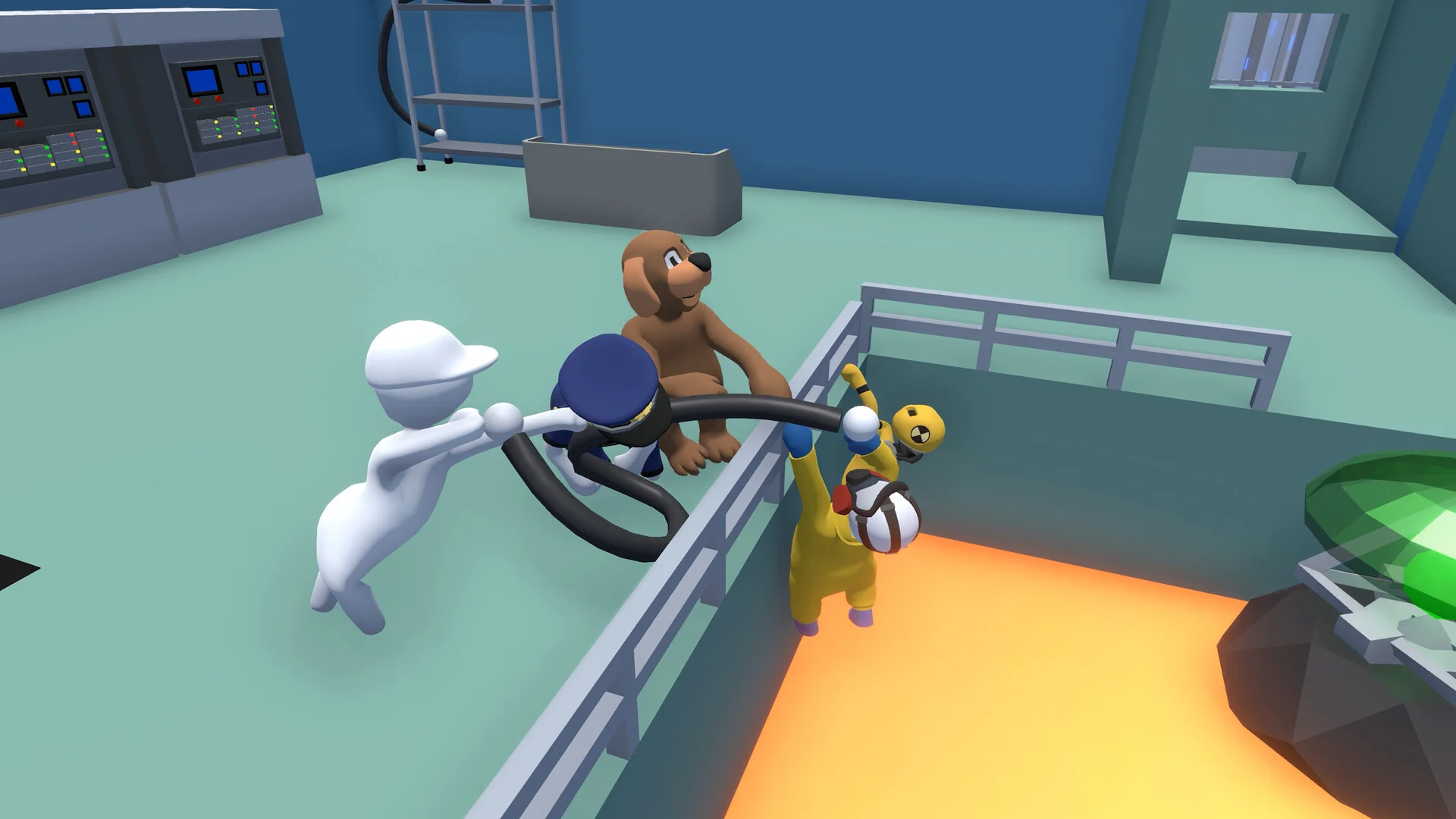 Human: Fall Flat screenshot: low-poly, stylized 3d, third-person, no outlines, soft gradient (environment, character)