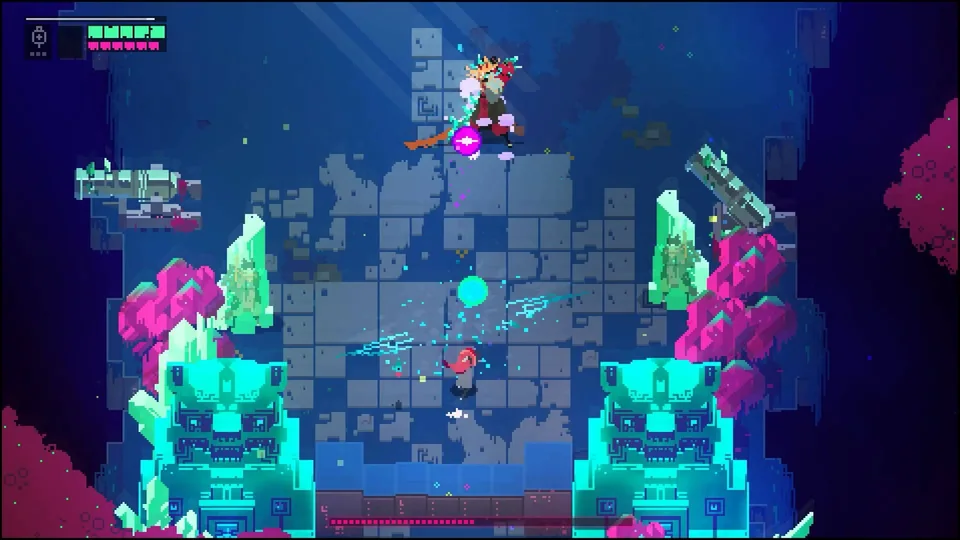 Hyper Light Drifter screenshot: pixel art, three-quarter, no outlines, flat / unlit (combat)