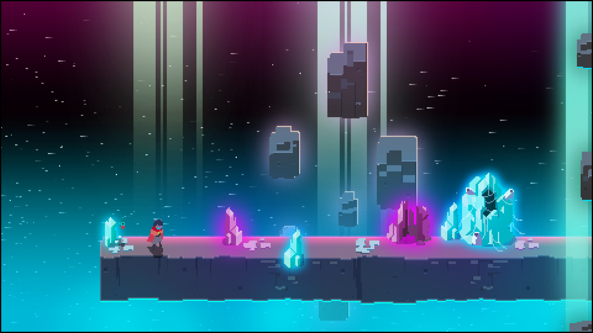 Hyper Light Drifter: Special Edition screenshot: pixel art, three-quarter, no outlines, flat / unlit (environment)