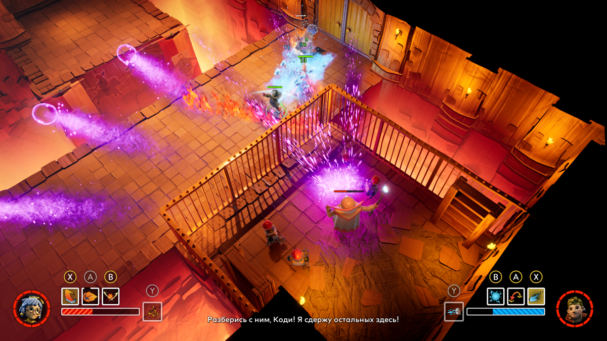 It Takes Two screenshot: stylized 3d, third-person, side-scrolling, top-down, three-quarter, no outlines, realistic lighting (environment, combat)