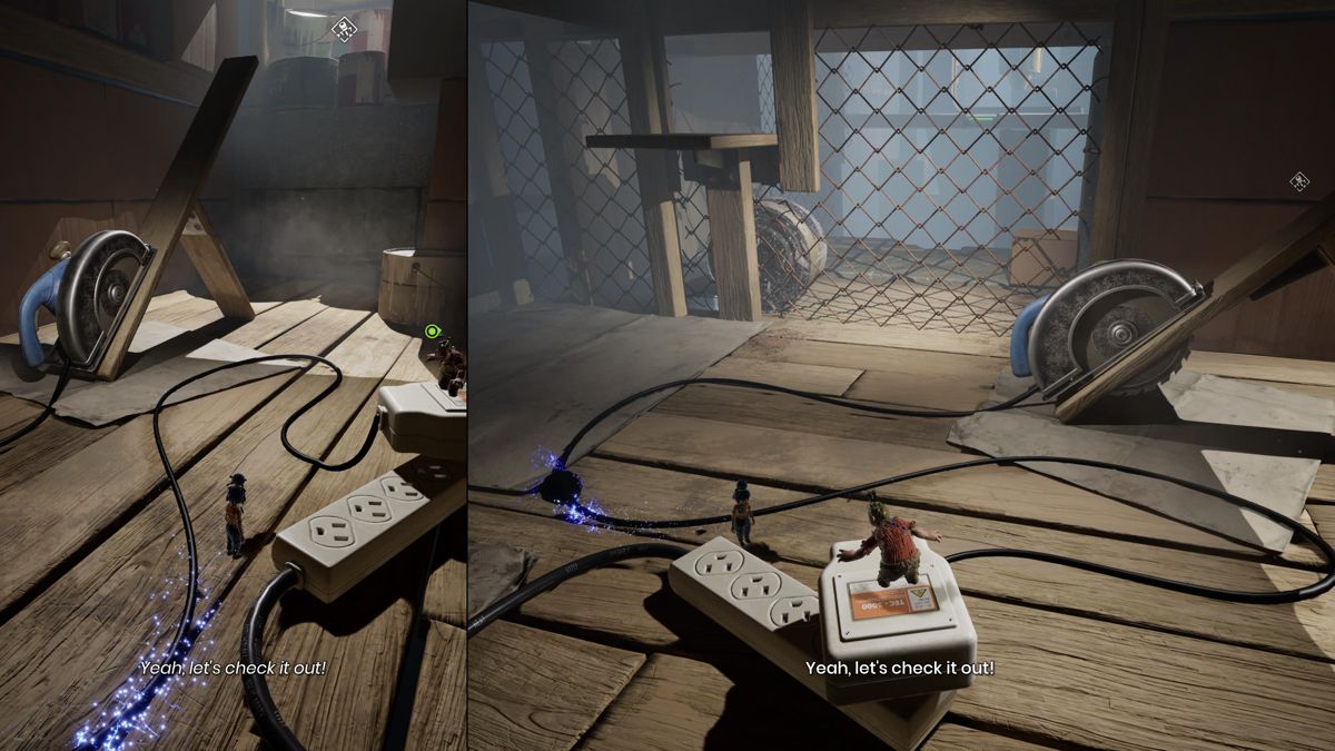 It Takes Two screenshot: stylized 3d, third-person, side-scrolling, top-down, three-quarter, no outlines, realistic lighting (environment)