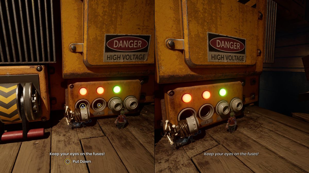 It Takes Two screenshot: stylized 3d, third-person, side-scrolling, top-down, three-quarter, no outlines, realistic lighting (environment)