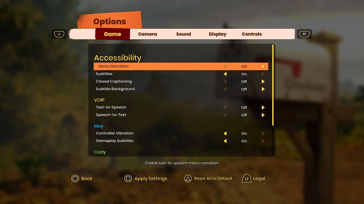 It Takes Two screenshot: stylized 3d, third-person, side-scrolling, top-down, three-quarter, no outlines, realistic lighting (ui / menu)