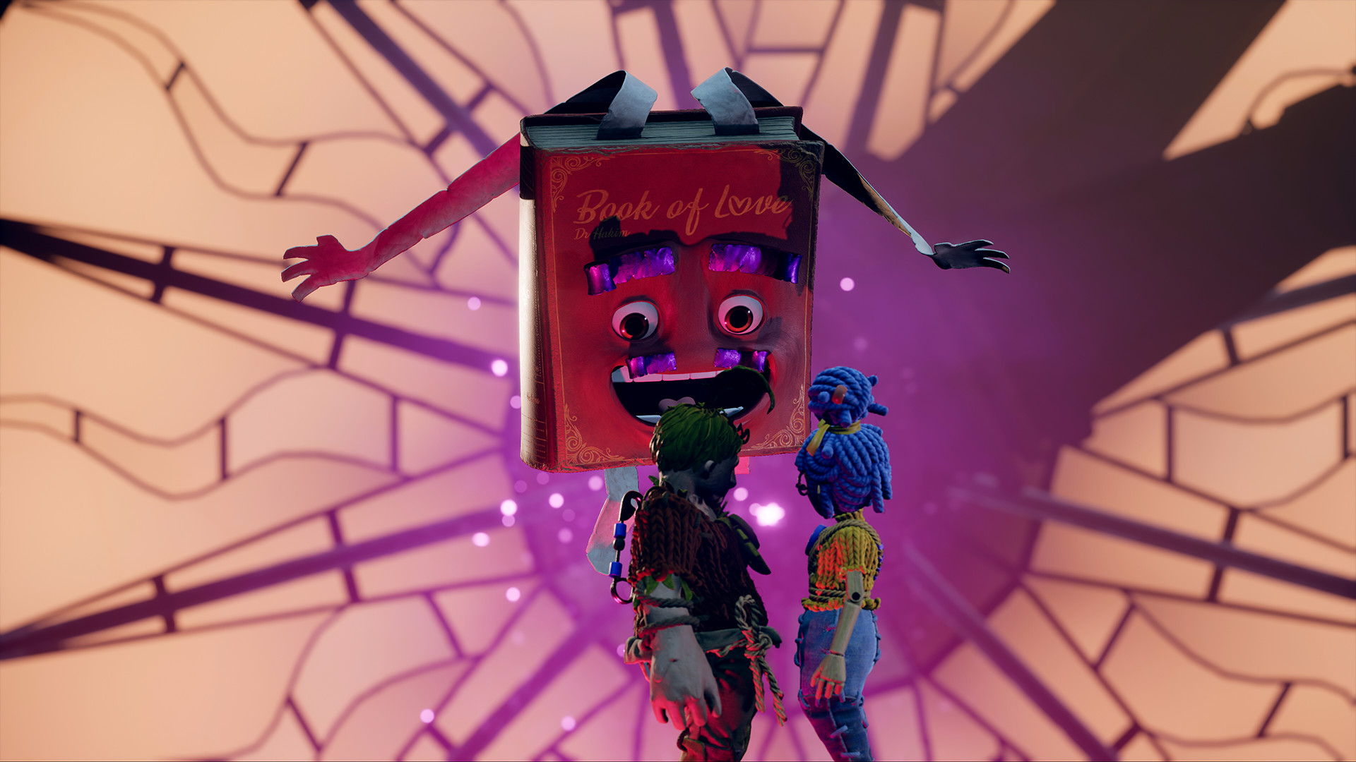 It Takes Two screenshot: stylized 3d, third-person, side-scrolling, top-down, three-quarter, no outlines, realistic lighting (character, cutscene)