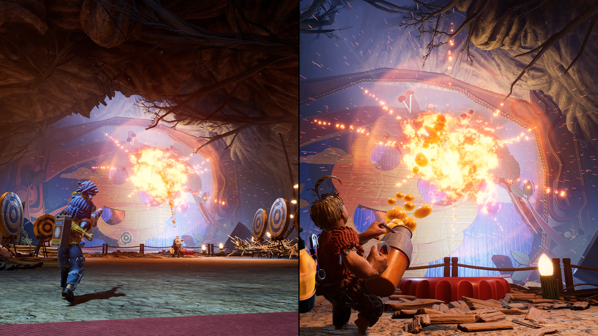 It Takes Two screenshot: stylized 3d, third-person, side-scrolling, top-down, three-quarter, no outlines, realistic lighting (environment, character, combat)