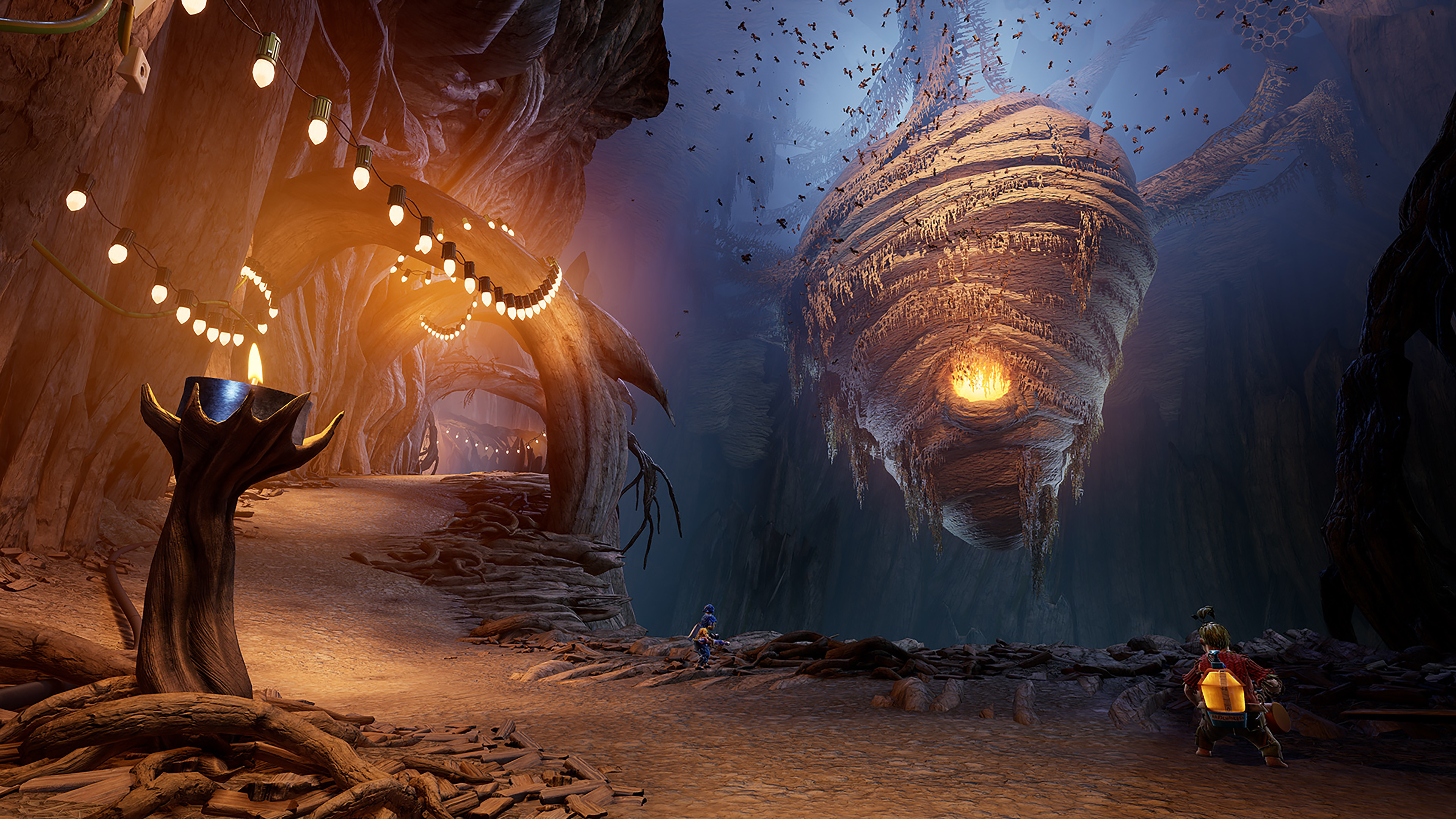 It Takes Two screenshot: stylized 3d, third-person, side-scrolling, top-down, three-quarter, no outlines, realistic lighting (environment)