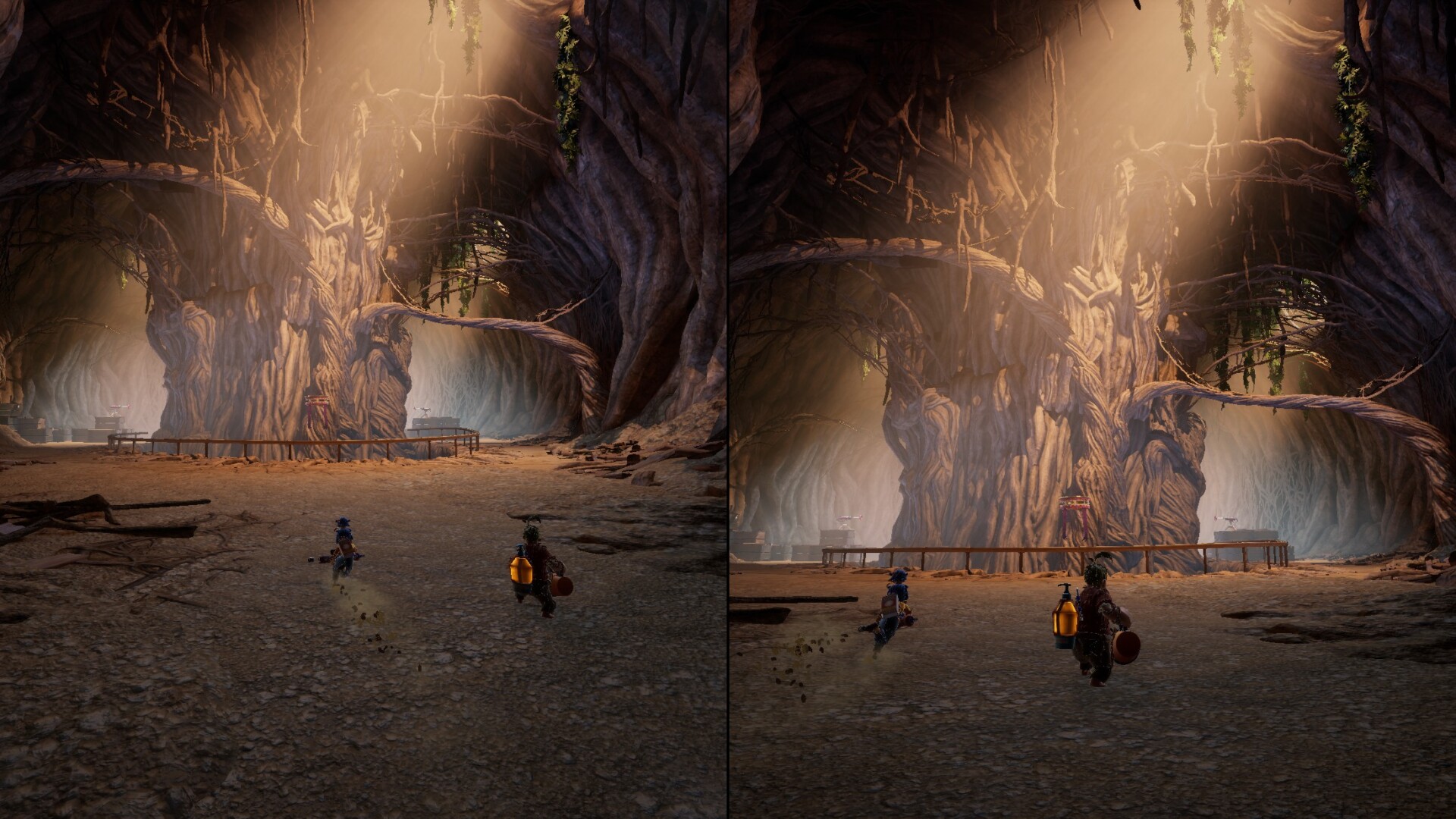 It Takes Two screenshot: stylized 3d, third-person, side-scrolling, top-down, three-quarter, no outlines, realistic lighting (environment)