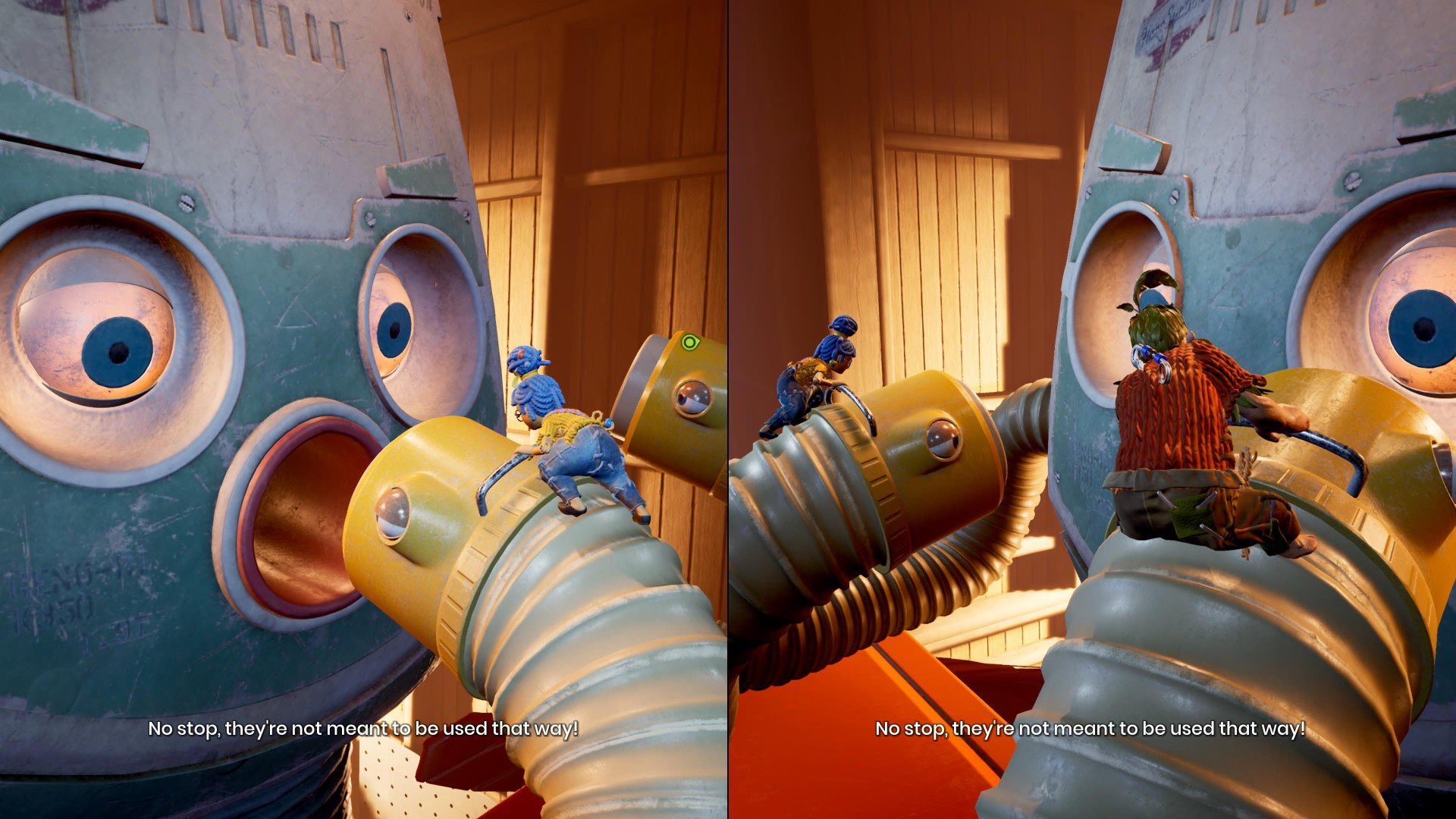 It Takes Two screenshot: stylized 3d, third-person, side-scrolling, top-down, three-quarter, no outlines, realistic lighting (environment, character, combat)