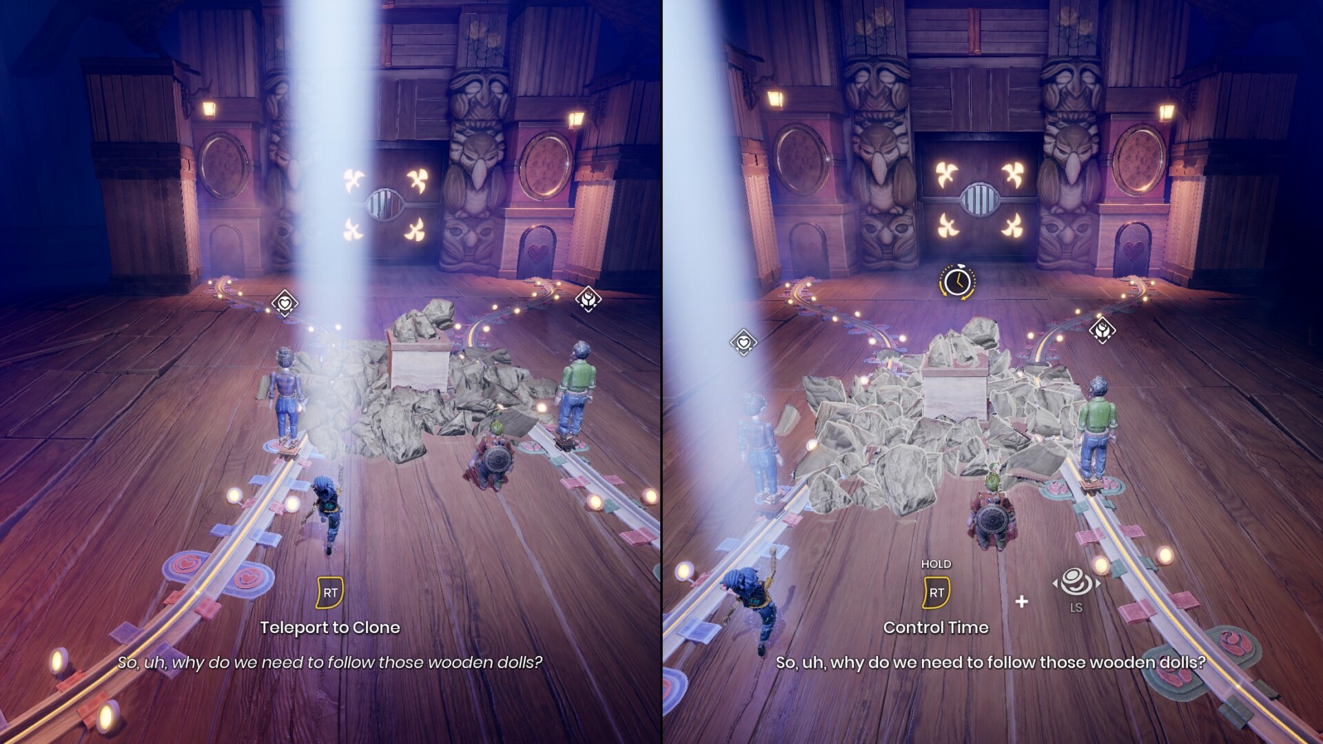 It Takes Two screenshot: stylized 3d, third-person, side-scrolling, top-down, three-quarter, no outlines, realistic lighting (environment)