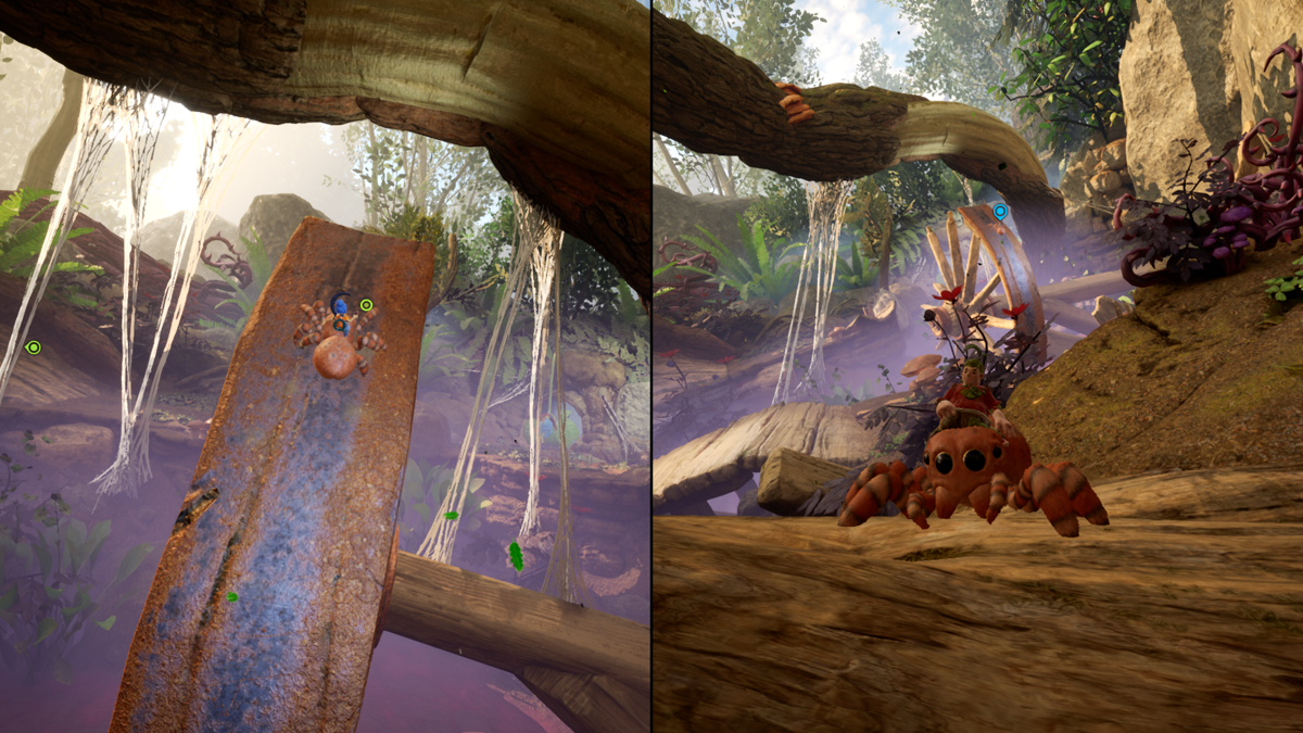 It Takes Two screenshot: stylized 3d, third-person, side-scrolling, top-down, three-quarter, no outlines, realistic lighting (environment, character)