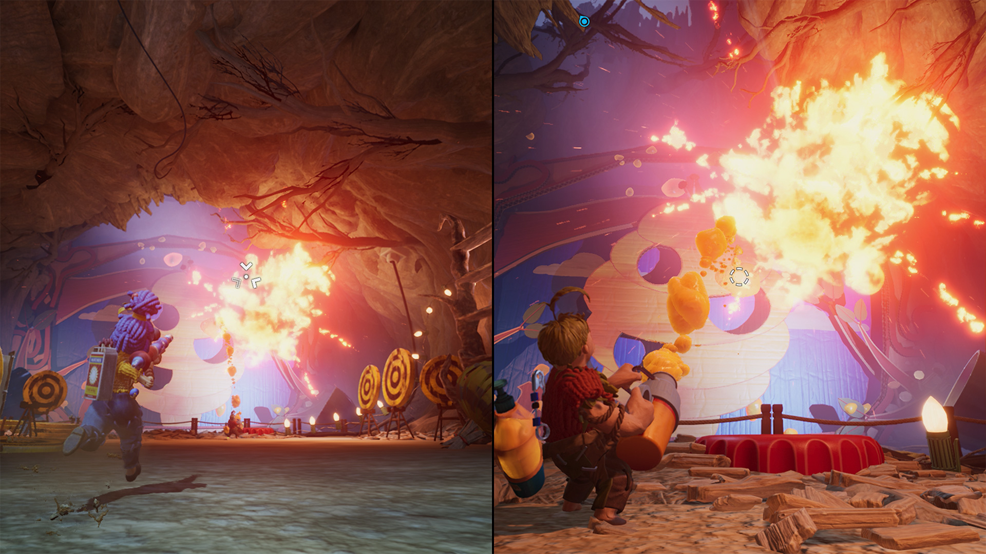 It Takes Two screenshot: stylized 3d, third-person, side-scrolling, top-down, three-quarter, no outlines, realistic lighting (environment, combat)