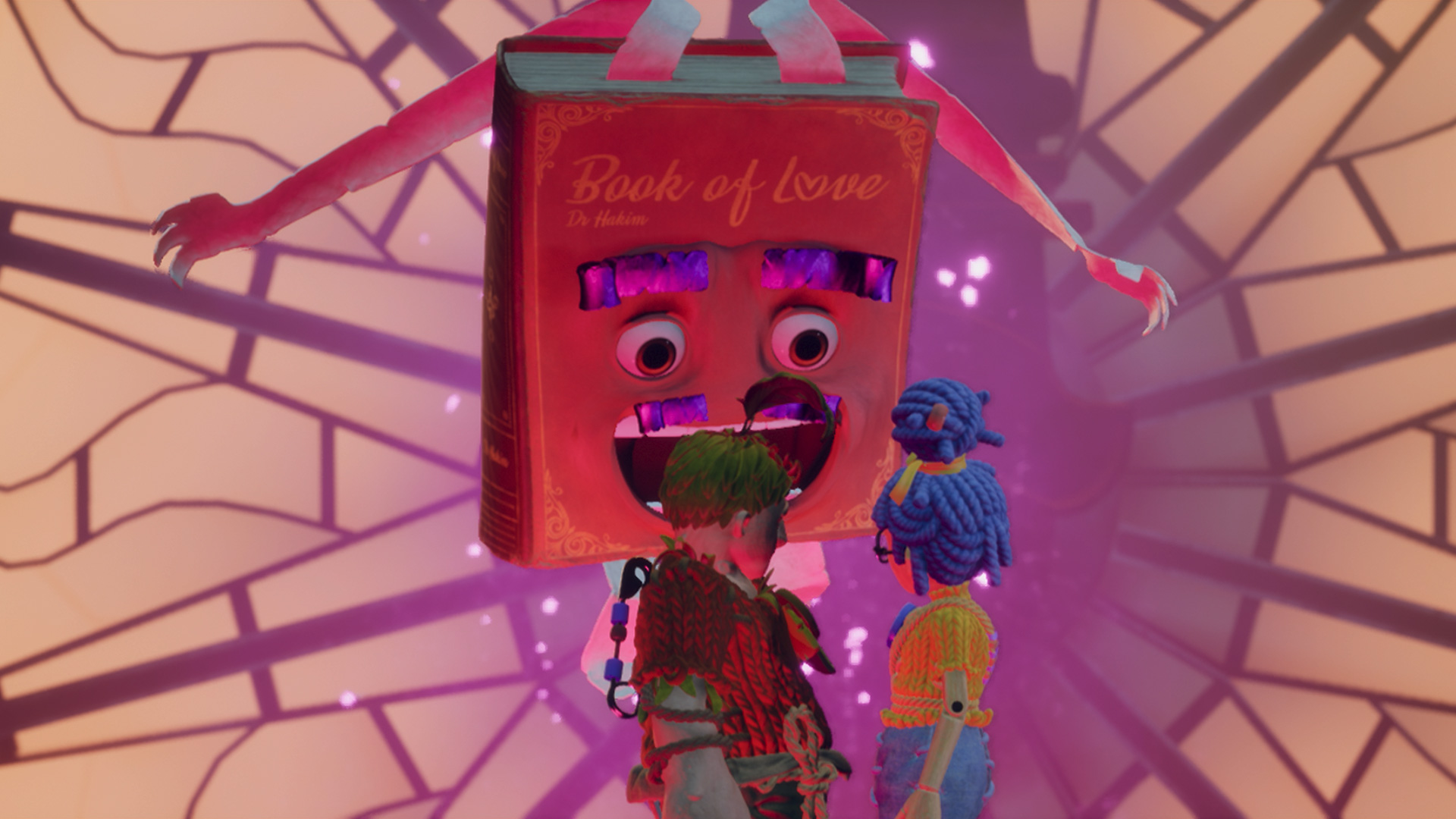 It Takes Two screenshot: stylized 3d, third-person, side-scrolling, top-down, three-quarter, no outlines, realistic lighting (character, cutscene)