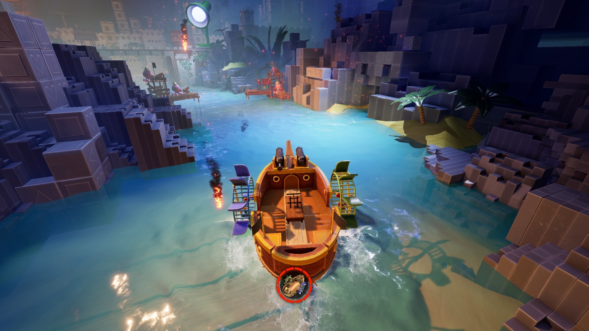 It Takes Two screenshot: stylized 3d, third-person, side-scrolling, top-down, three-quarter, no outlines, realistic lighting (environment, combat)