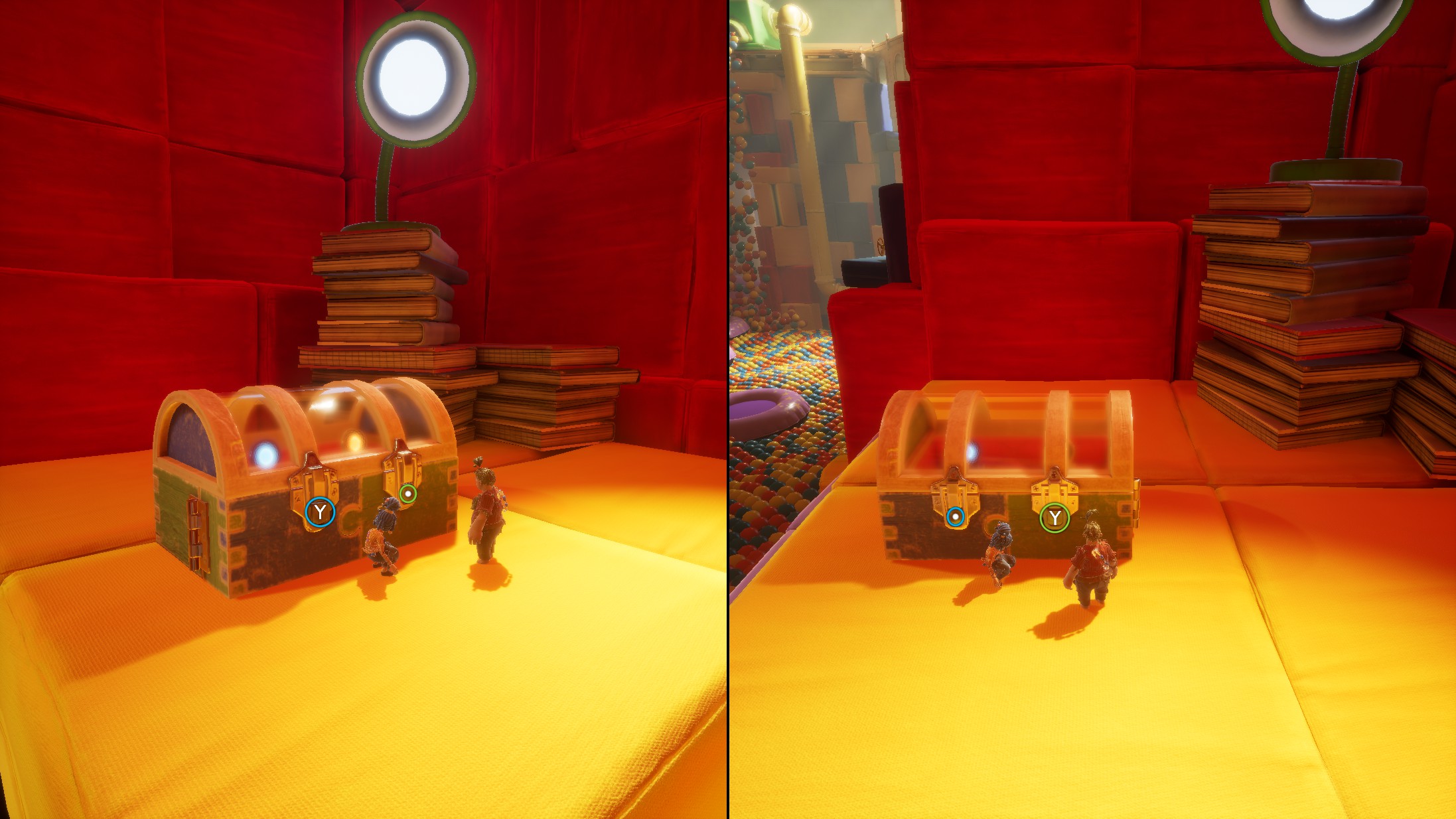 It Takes Two screenshot: stylized 3d, third-person, side-scrolling, top-down, three-quarter, no outlines, realistic lighting (environment)