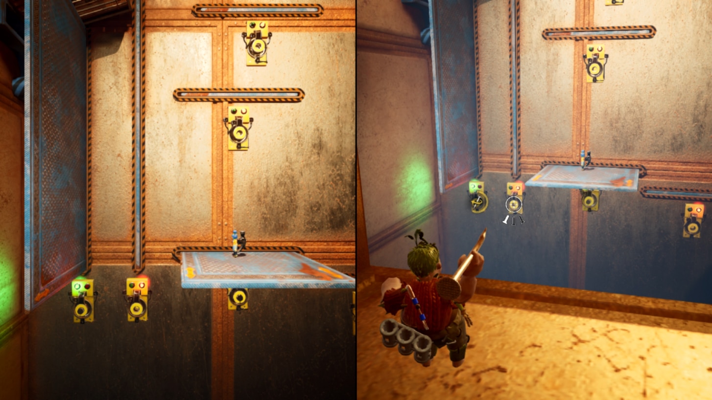 It Takes Two screenshot: stylized 3d, third-person, side-scrolling, top-down, three-quarter, no outlines, realistic lighting (environment)