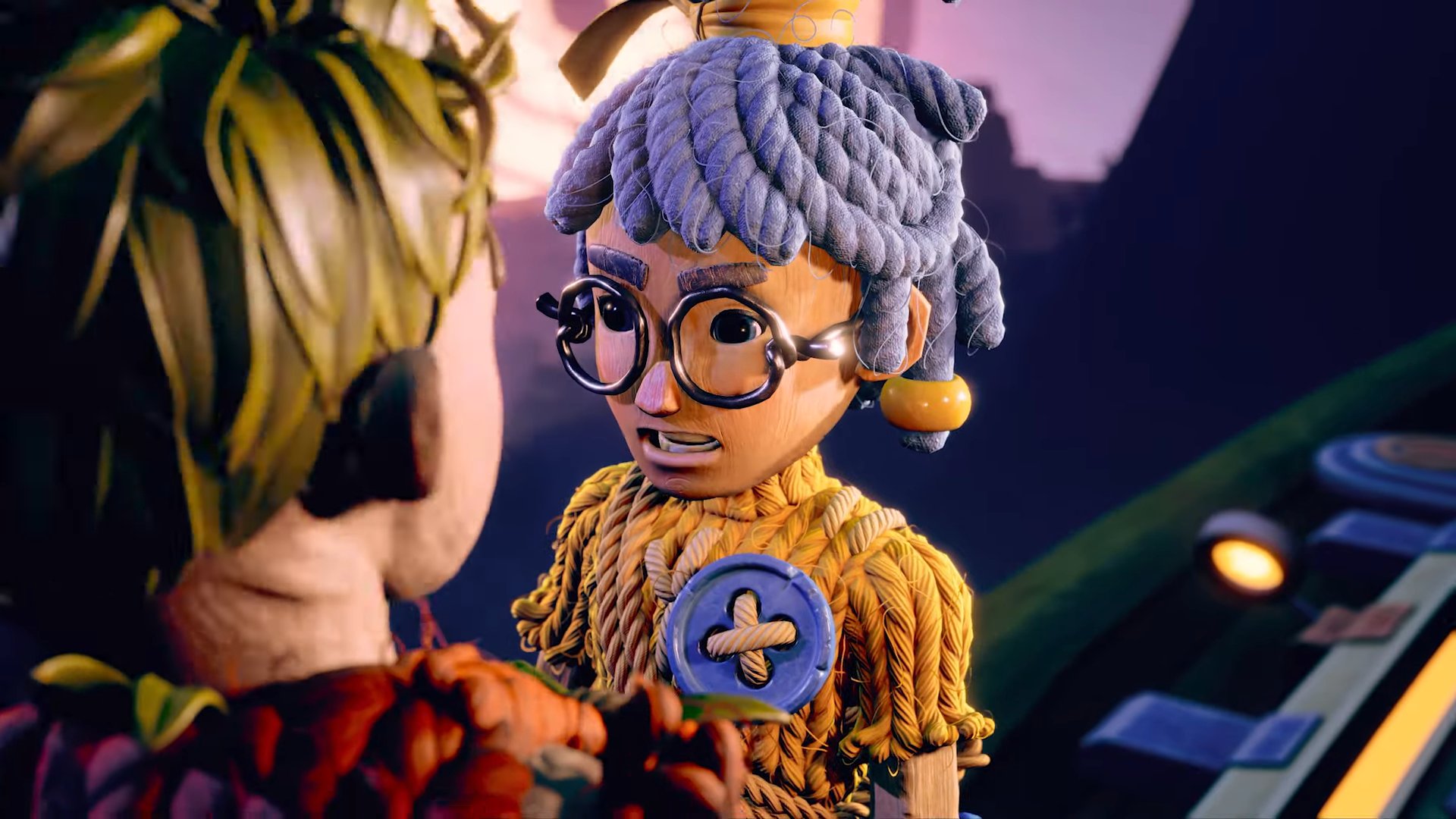 It Takes Two screenshot: stylized 3d, third-person, side-scrolling, top-down, three-quarter, no outlines, realistic lighting (character, cutscene)