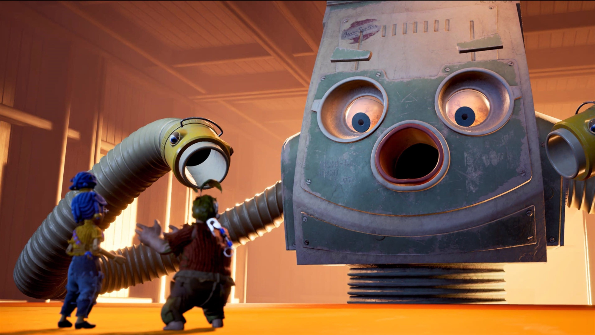 It Takes Two screenshot: stylized 3d, third-person, side-scrolling, top-down, three-quarter, no outlines, realistic lighting (character, cutscene)