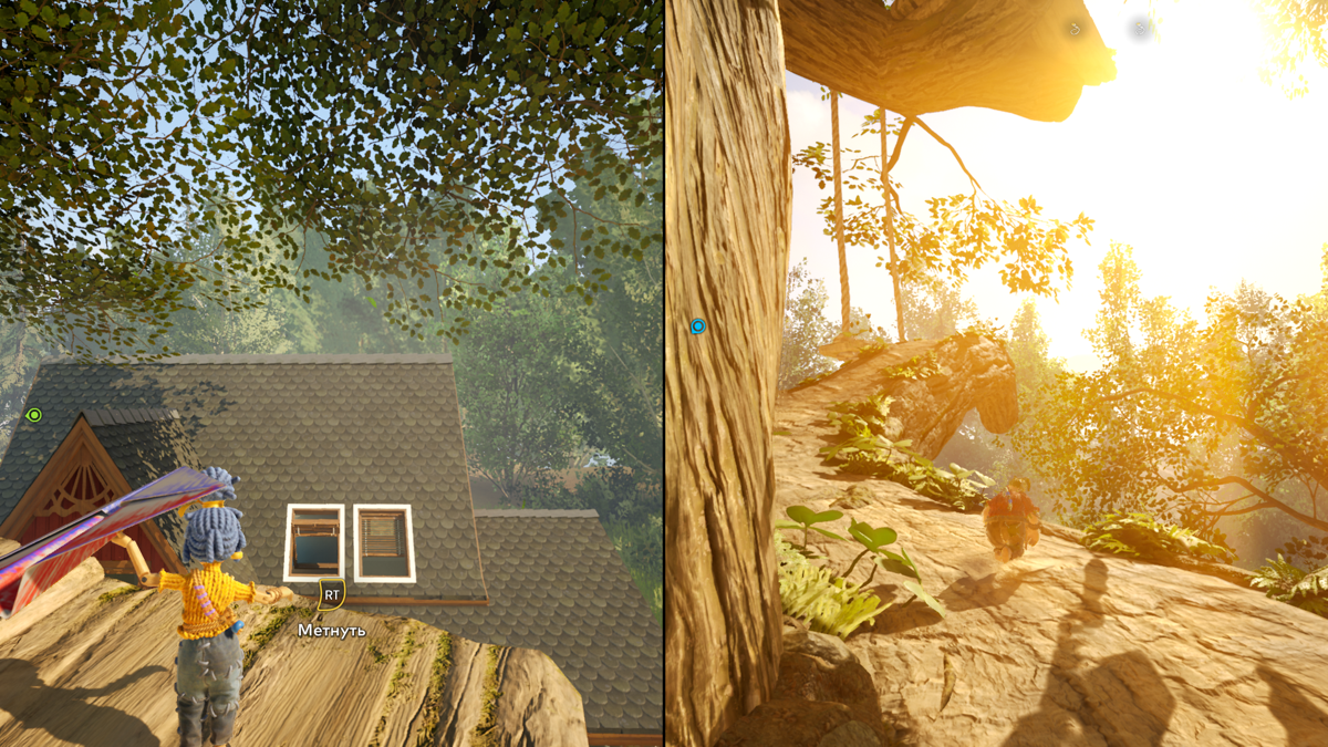 It Takes Two screenshot: stylized 3d, third-person, side-scrolling, top-down, three-quarter, no outlines, realistic lighting (environment)