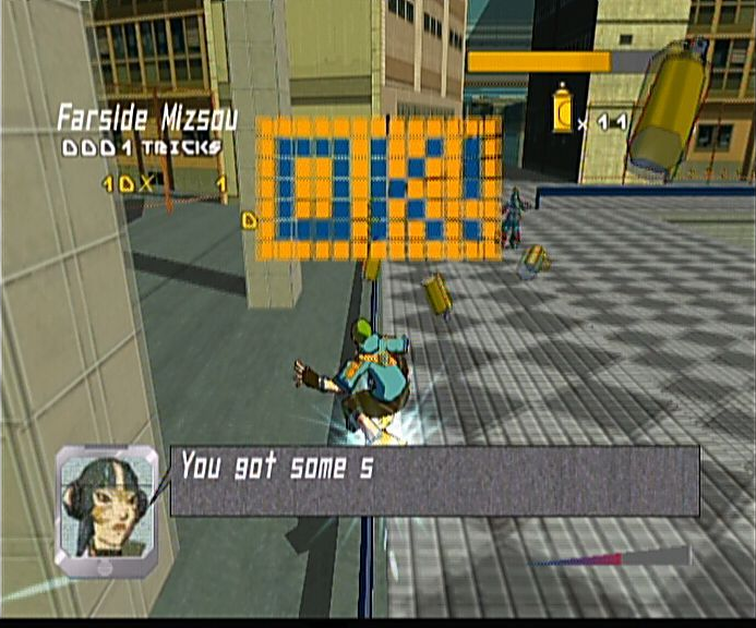 Jet Set Radio Future screenshot: cel-shaded, third-person, black outlines, two-tone cel (environment, character, combat)