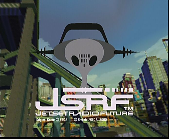 Jet Set Radio Future screenshot: cel-shaded, third-person, black outlines, two-tone cel (ui / menu, environment)