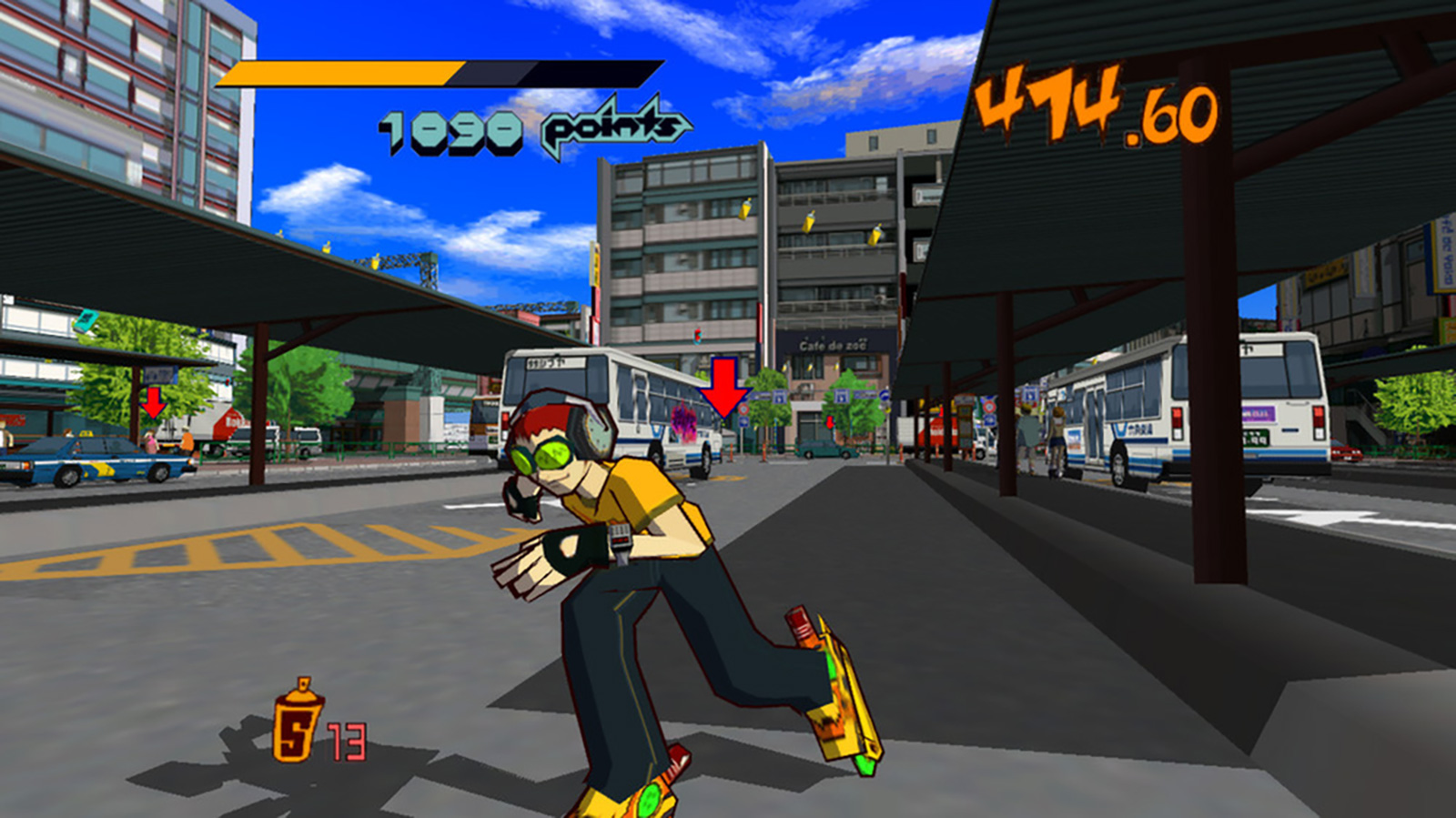 Jet Set Radio (PlayStation 3) screenshot: cel-shaded, third-person, black outlines, two-tone cel (environment, character)