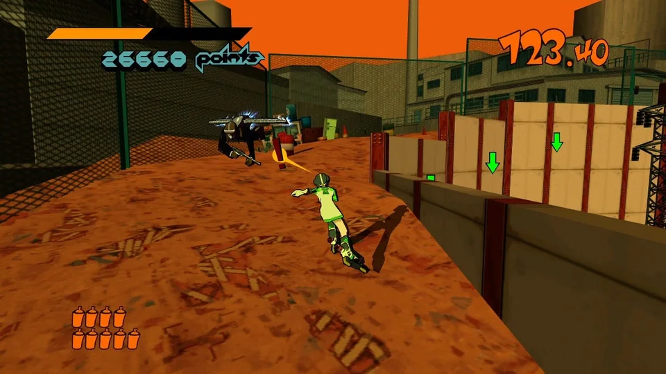 Jet Set Radio (PlayStation 3) screenshot: cel-shaded, third-person, black outlines, two-tone cel (environment, combat)