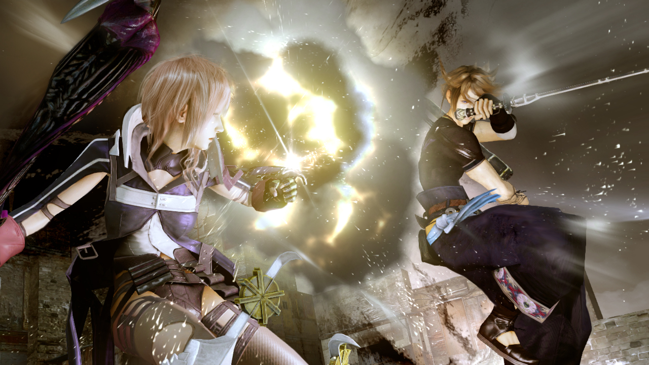 Lightning Returns: Final Fantasy XIII screenshot: realistic, third-person, no outlines, soft gradient (character, combat, cutscene)