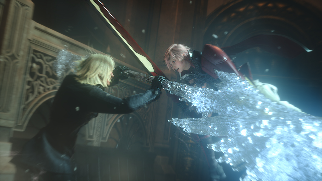 Lightning Returns: Final Fantasy XIII screenshot: realistic, third-person, no outlines, soft gradient (character, combat, cutscene)