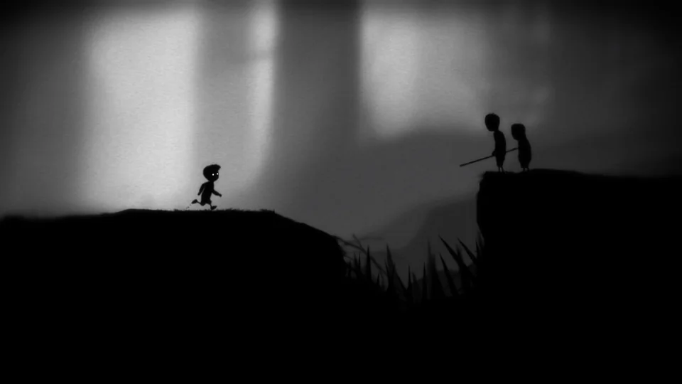 Limbo screenshot: silhouette, side-scrolling, no outlines, flat / unlit (environment)