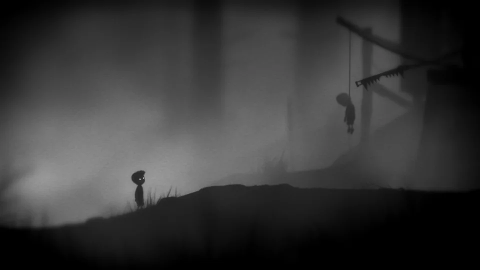 Limbo screenshot: silhouette, side-scrolling, no outlines, flat / unlit (environment)